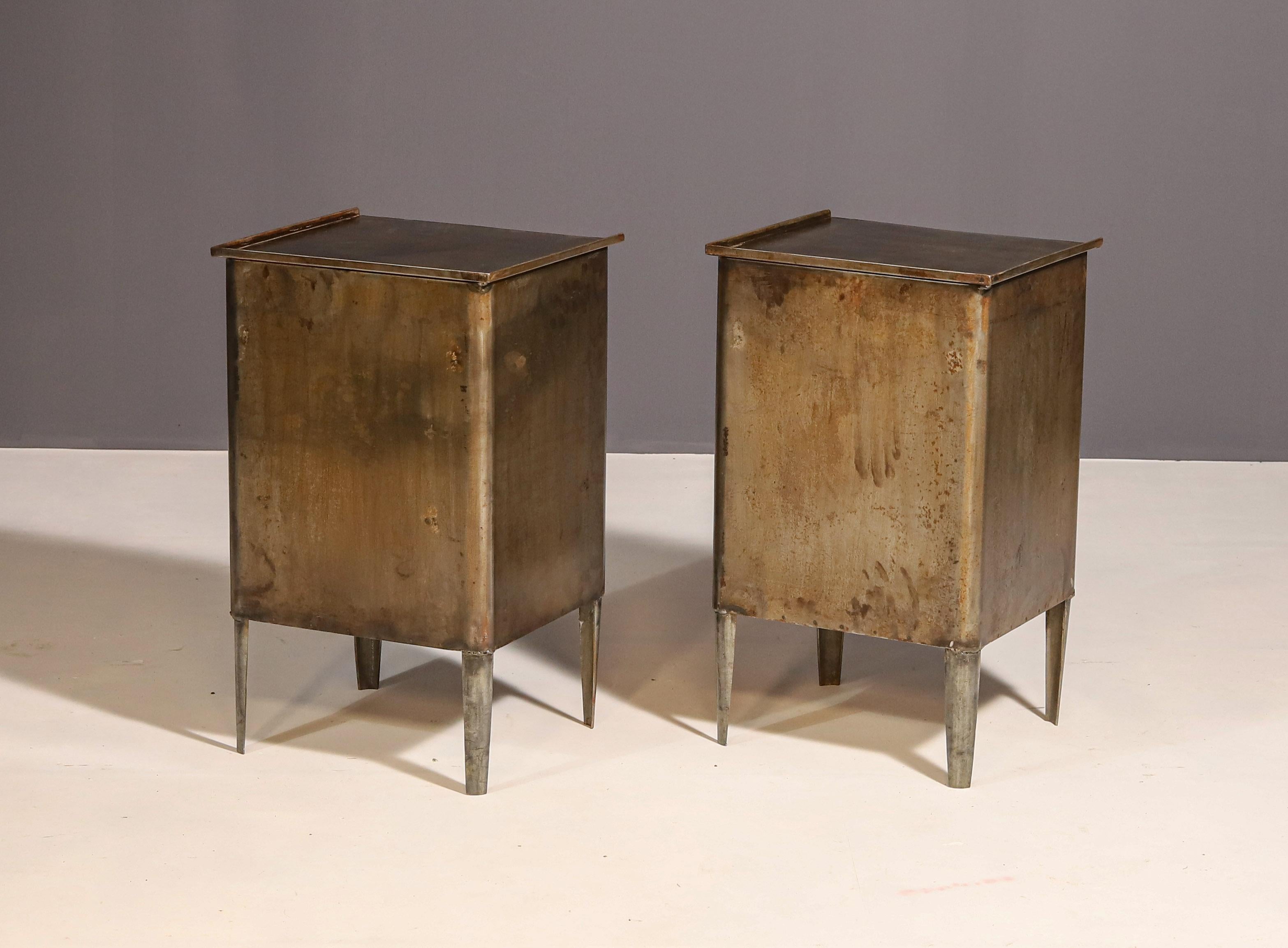 Metal Pair of metal industrial bedside tables, 1960’s, Czechoslovakia