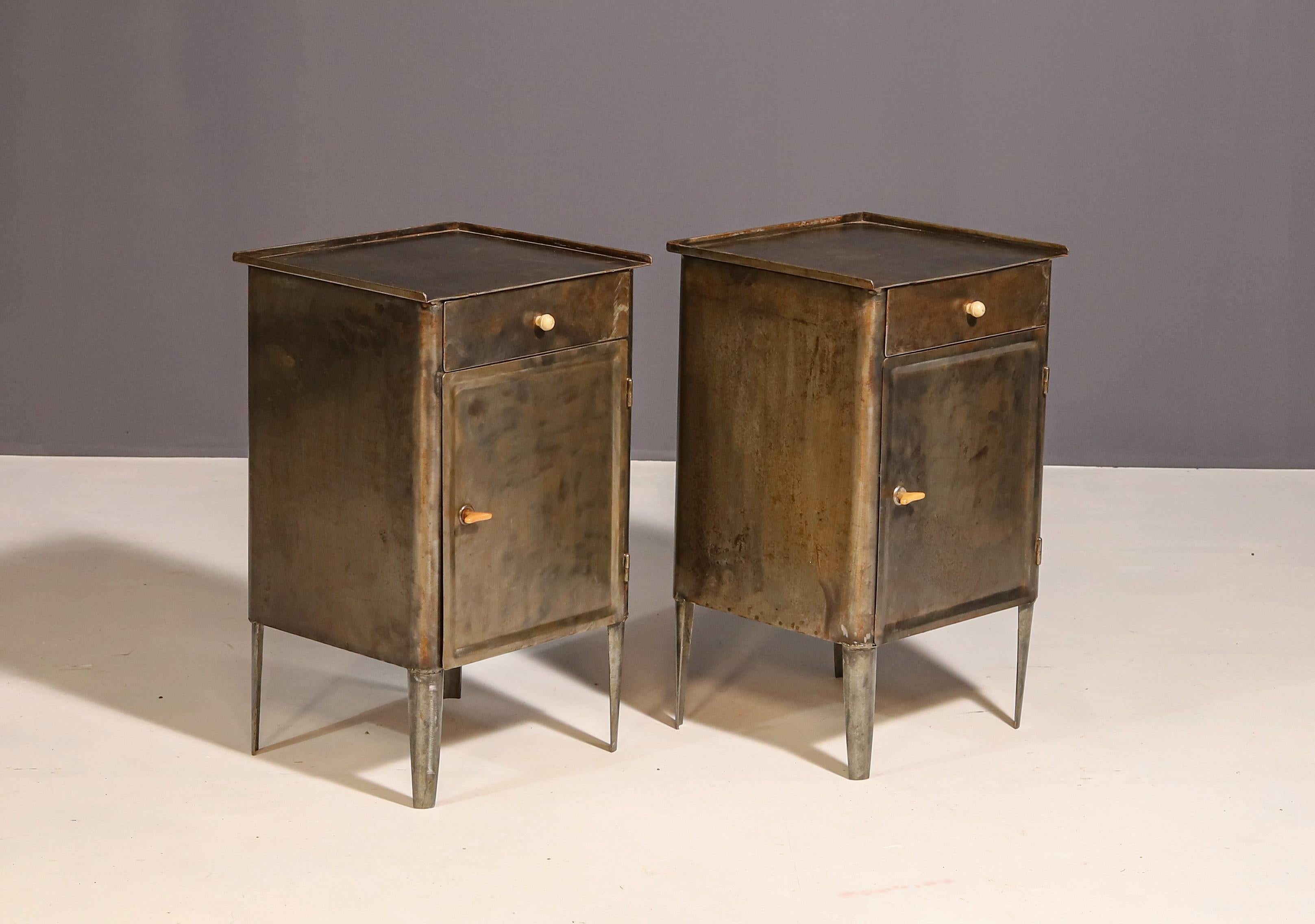 Pair of metal industrial bedside tables, 1960’s, Czechoslovakia 1