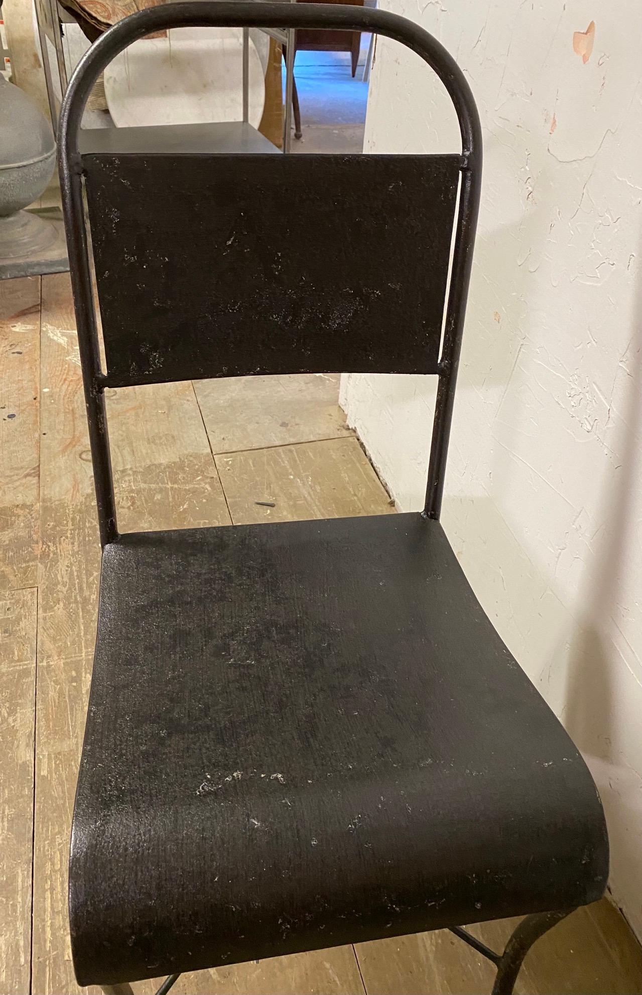 Mid-Century Modern Pair of Metal Industrial Side Chairs For Sale