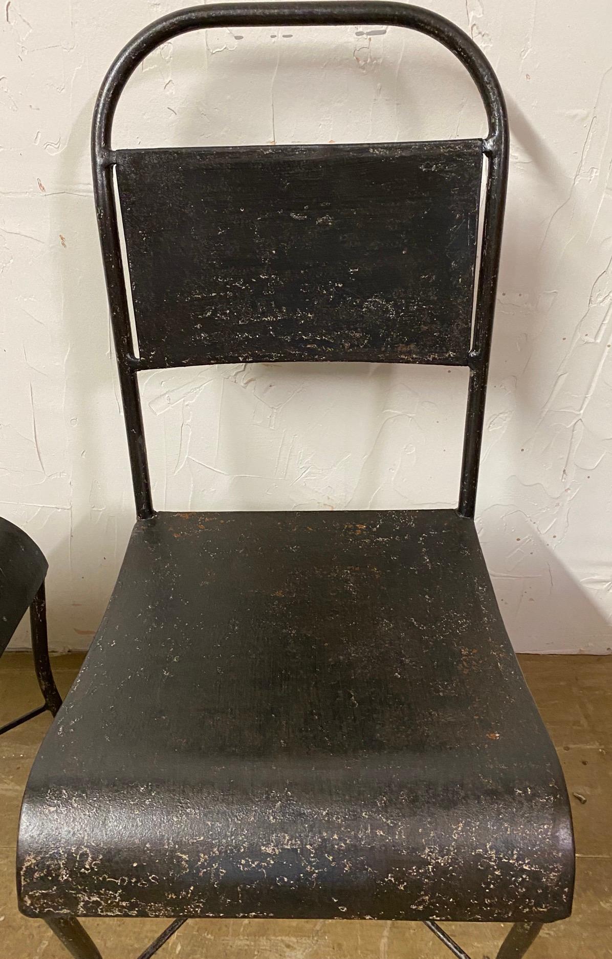 Pair of Metal Industrial Side Chairs In Good Condition For Sale In Sheffield, MA