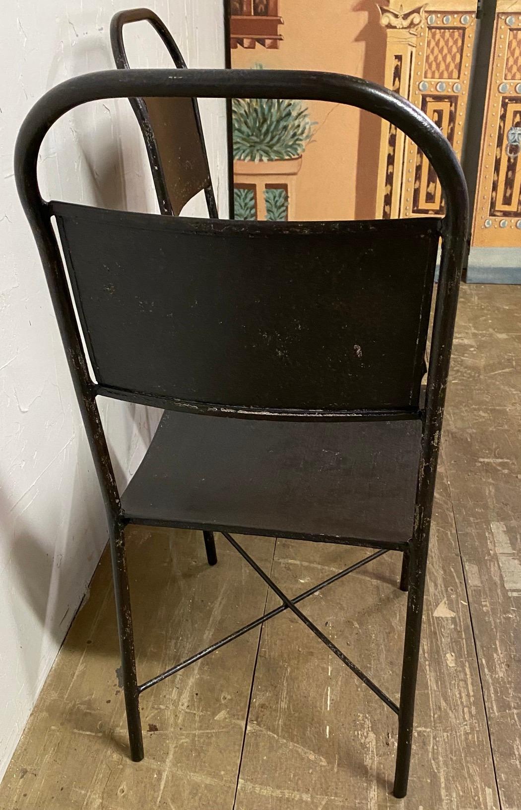 Steel Pair of Metal Industrial Side Chairs For Sale