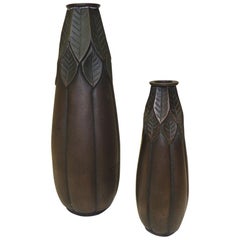 Pair of Metal Lotus Bronze Finish Vases