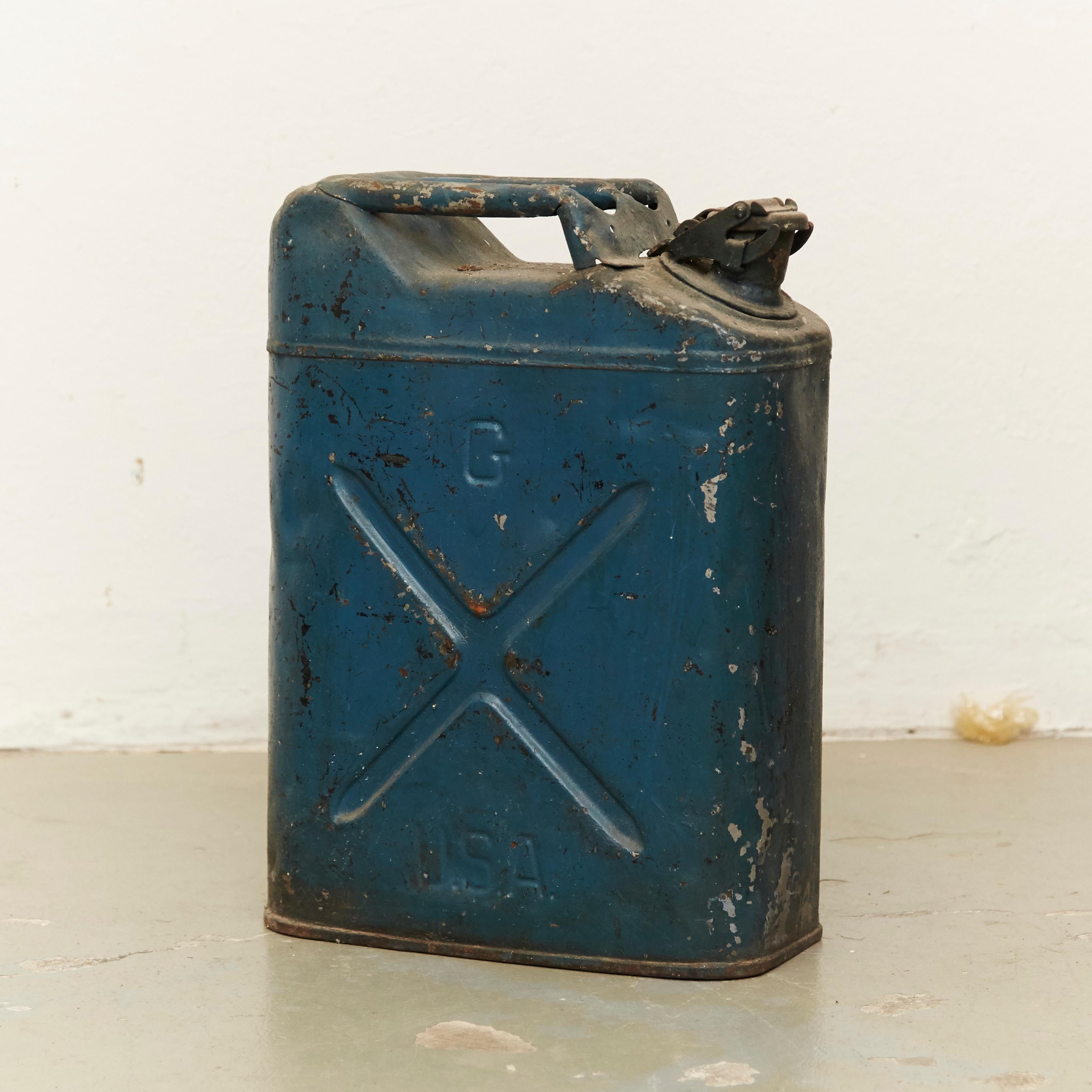 Pair of Metal Military Red and Blue Gasoline Tanks, circa 1950 4