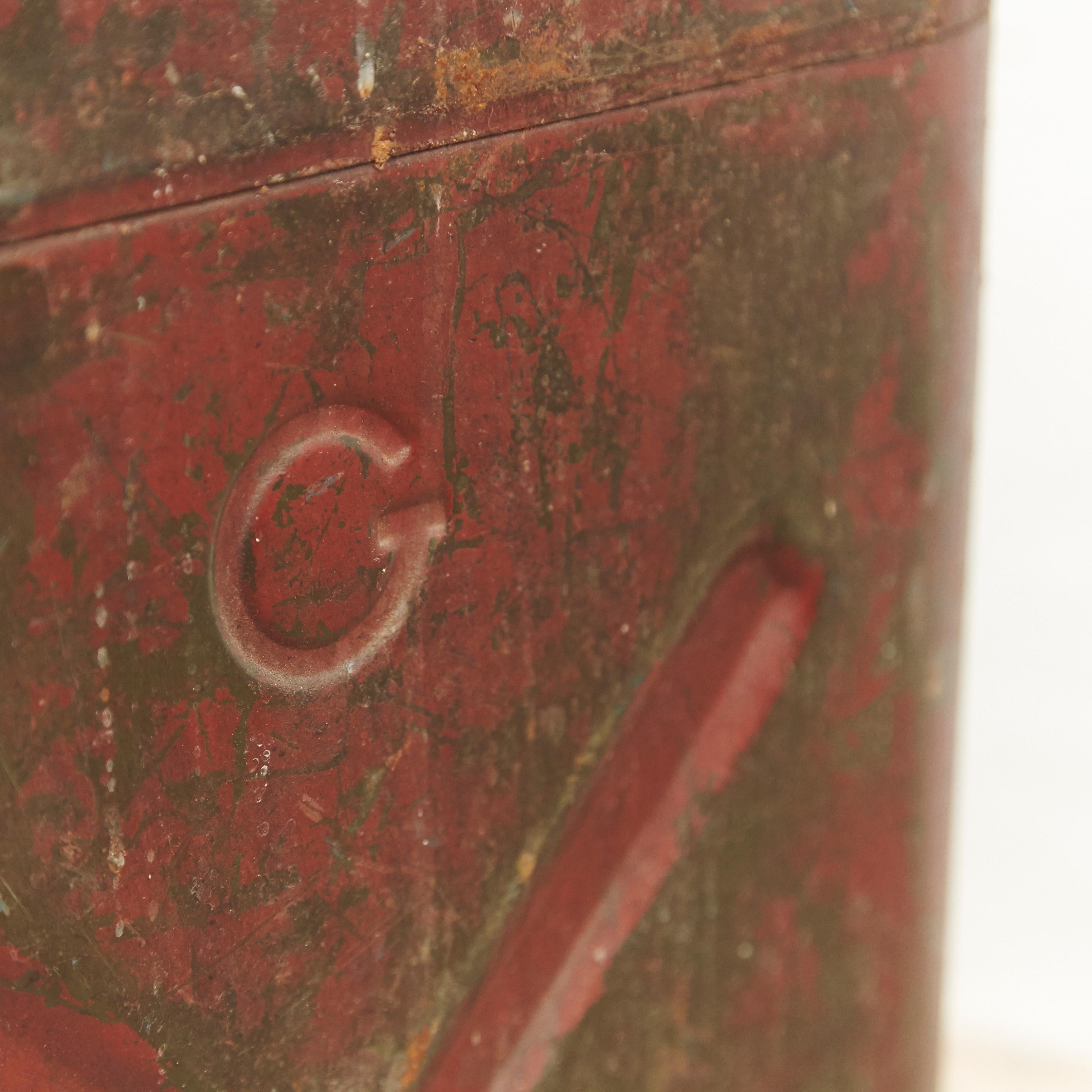 Pair of Metal Military Red and Blue Gasoline Tanks, circa 1950 8