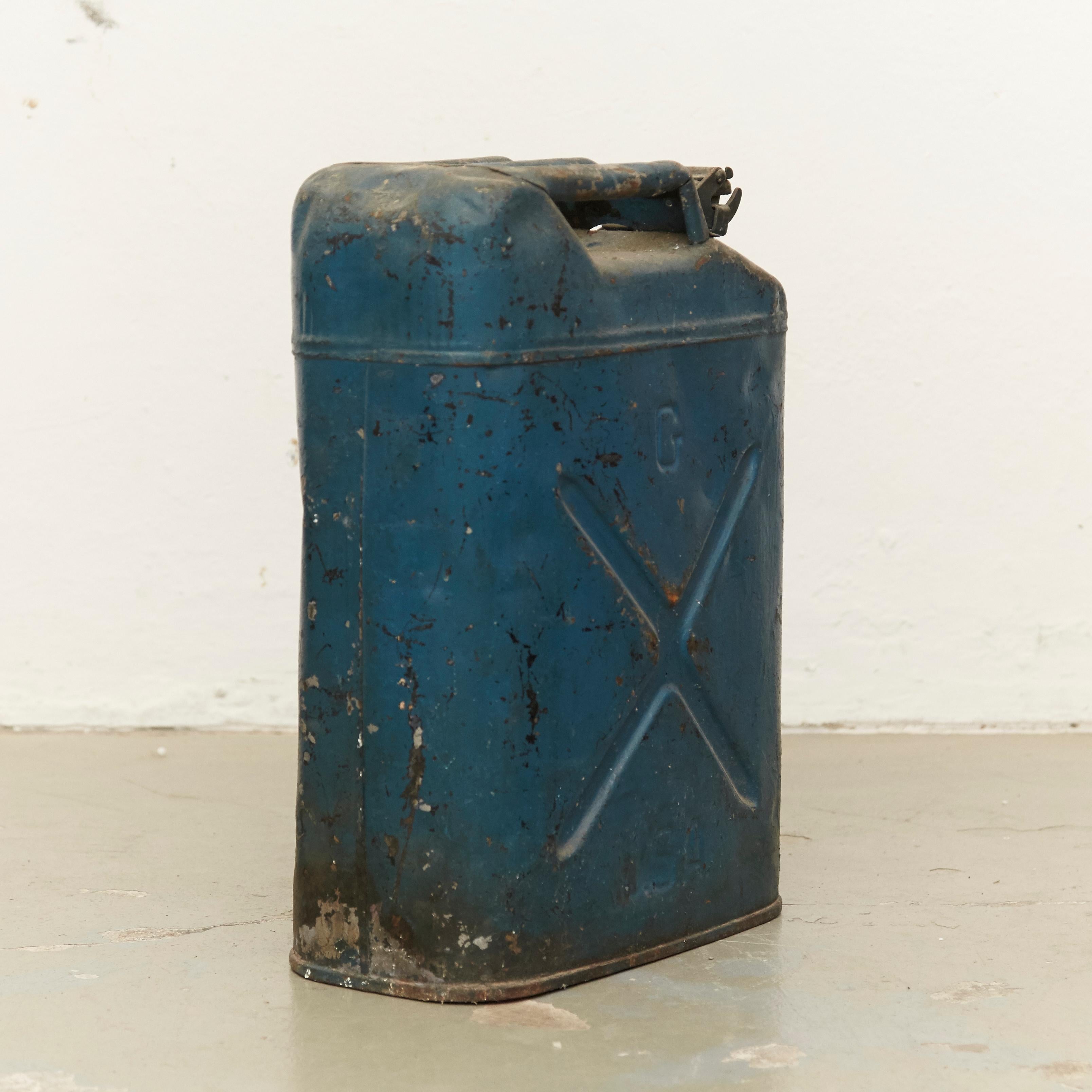 Mid-20th Century Pair of Metal Military Red and Blue Gasoline Tanks, circa 1950