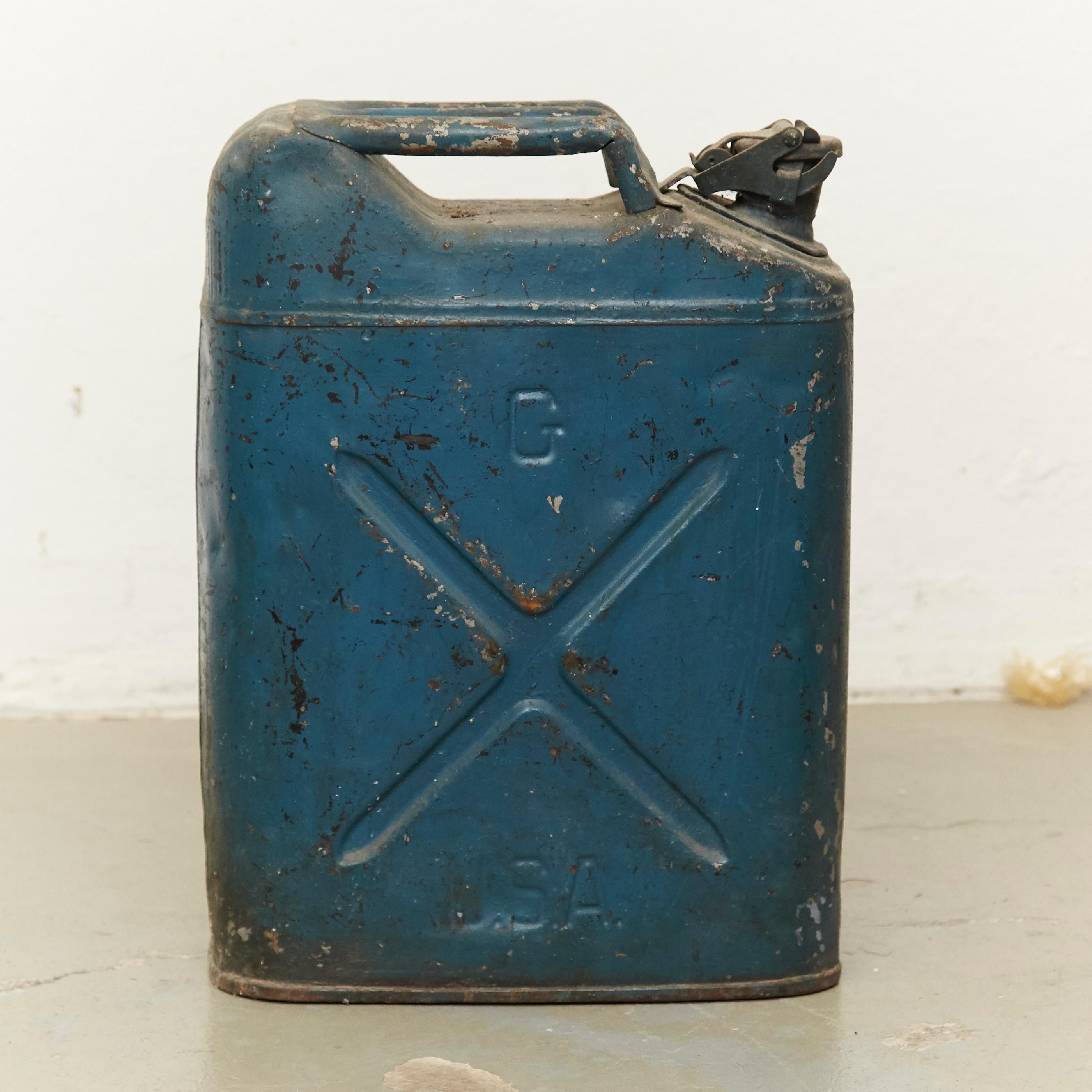 Pair of Metal Military Red and Blue Gasoline Tanks, circa 1950 1