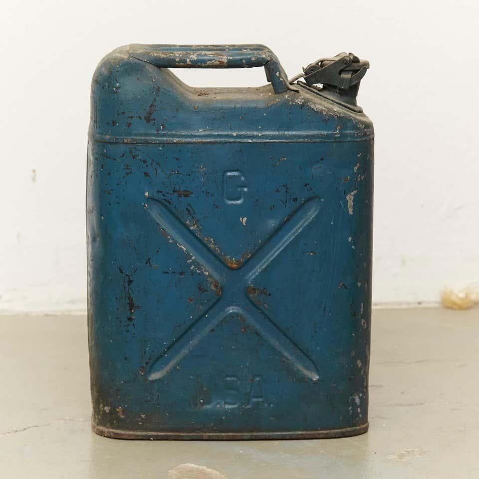Pair of Metal Military Red and Blue Gasoline Tanks, circa 1950 For Sale 1