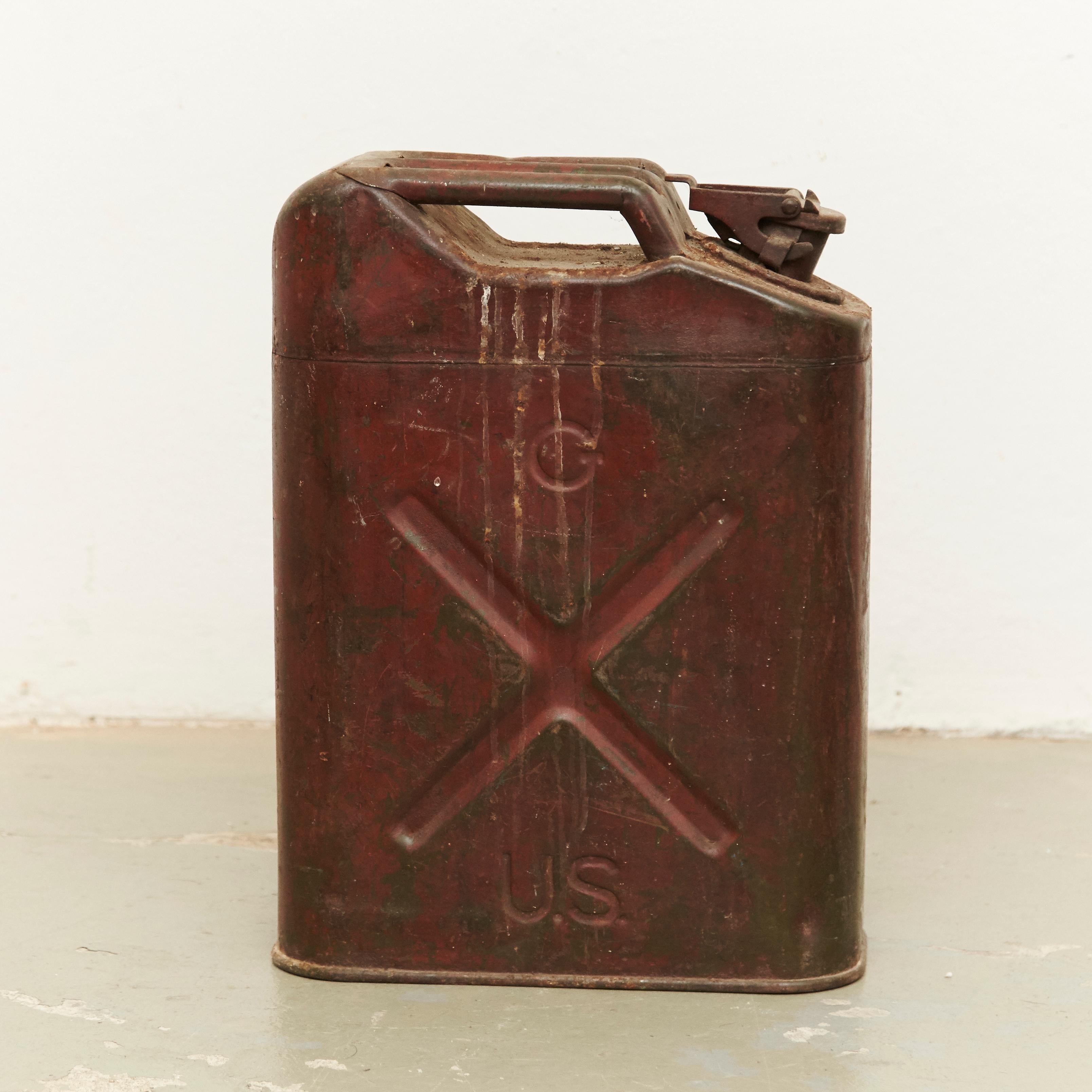 Pair of Metal Military Red and Blue Gasoline Tanks, circa 1950 2