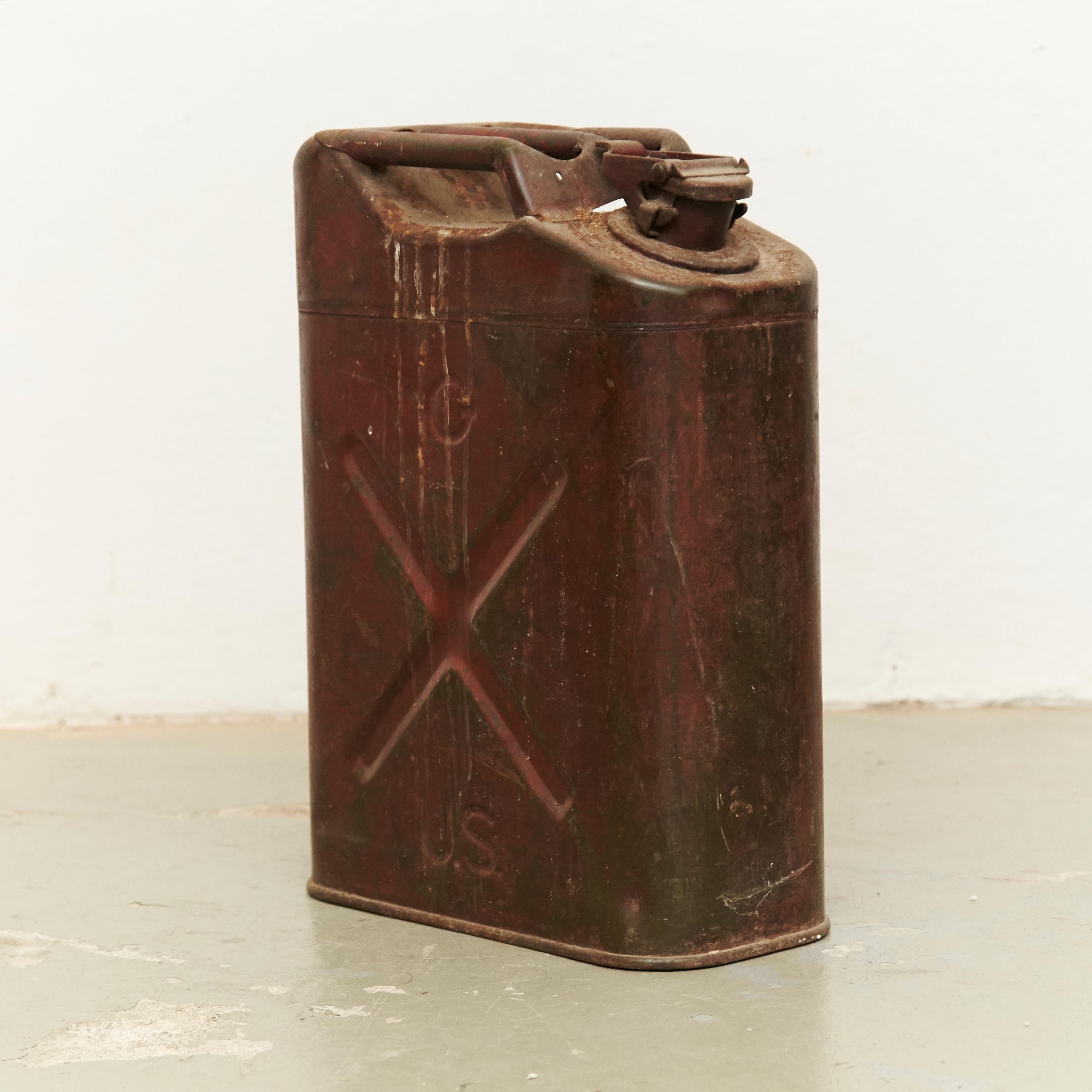 Pair of Metal Military Red and Blue Gasoline Tanks, circa 1950 3