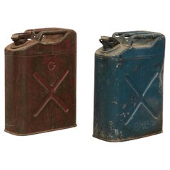 Pair of Metal Military Red and Blue Gasoline Tanks, circa 1950