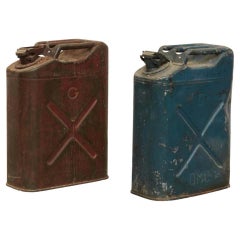 Pair of Metal Military Red and Blue Gasoline Tanks, circa 1950