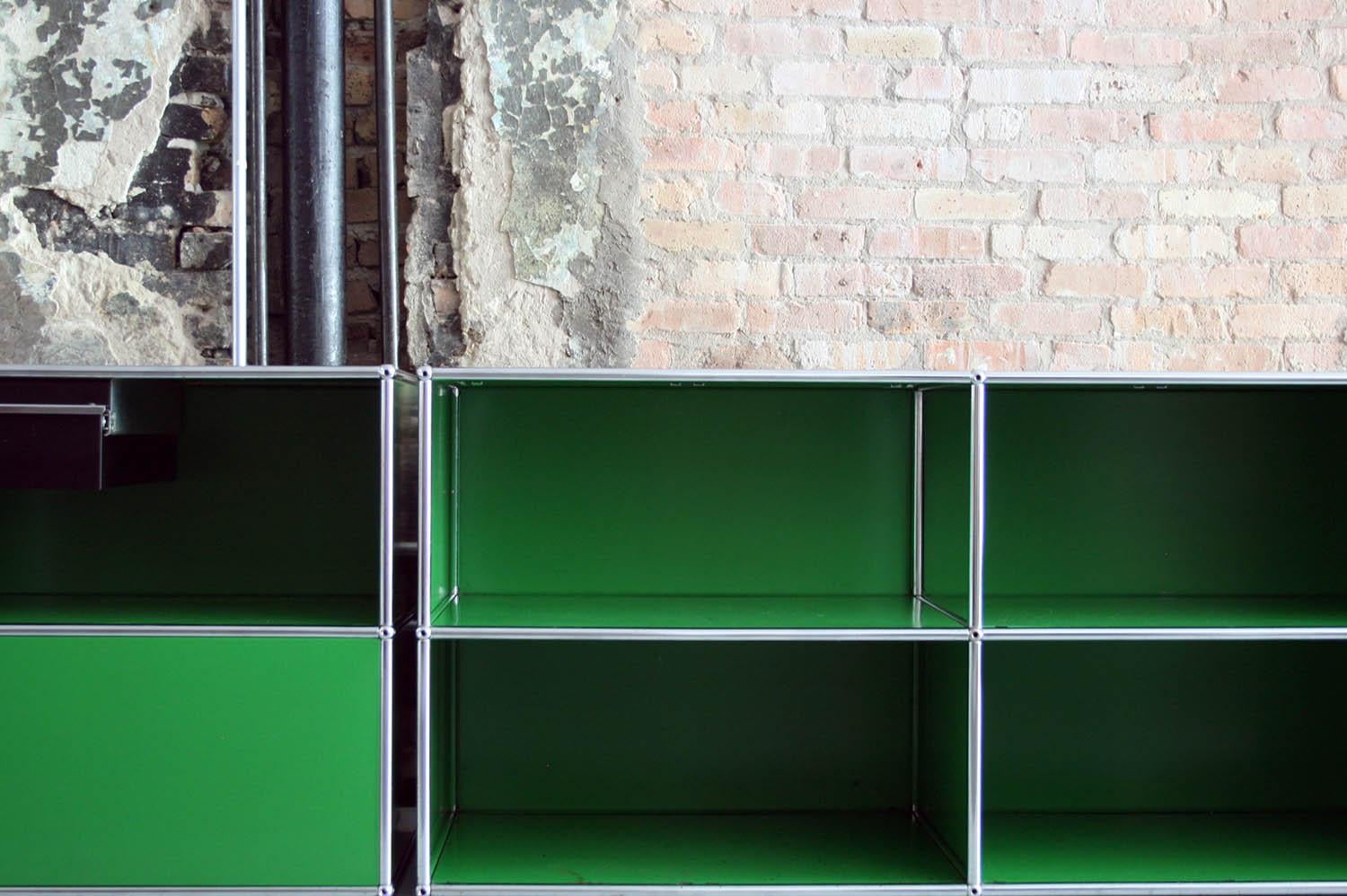 Swiss Pair of Metal Modular Cabinets by USM Haller in Green by Fritz Haller