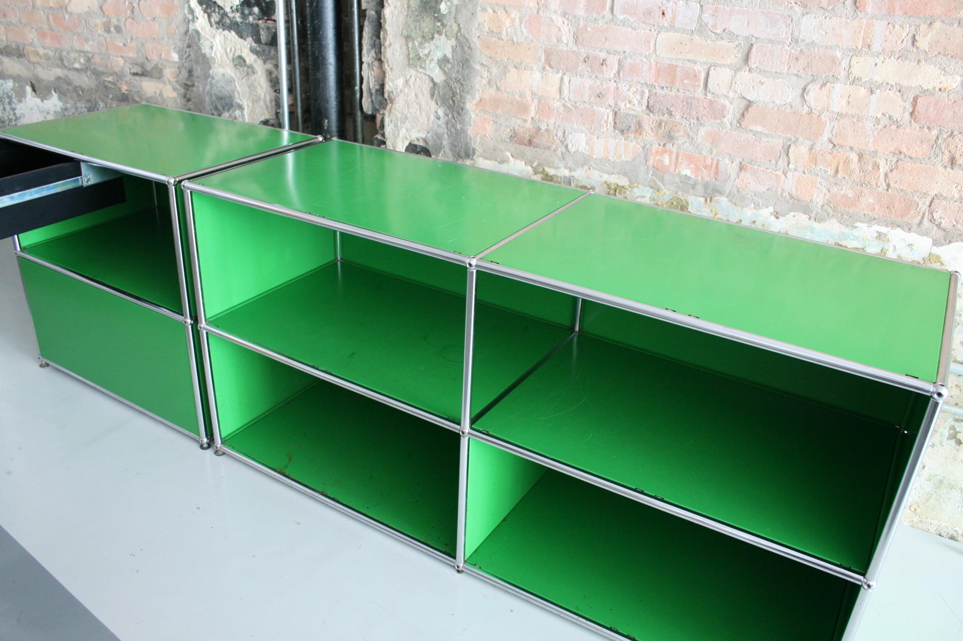 Mid-20th Century Pair of Metal Modular Cabinets by USM Haller in Green by Fritz Haller