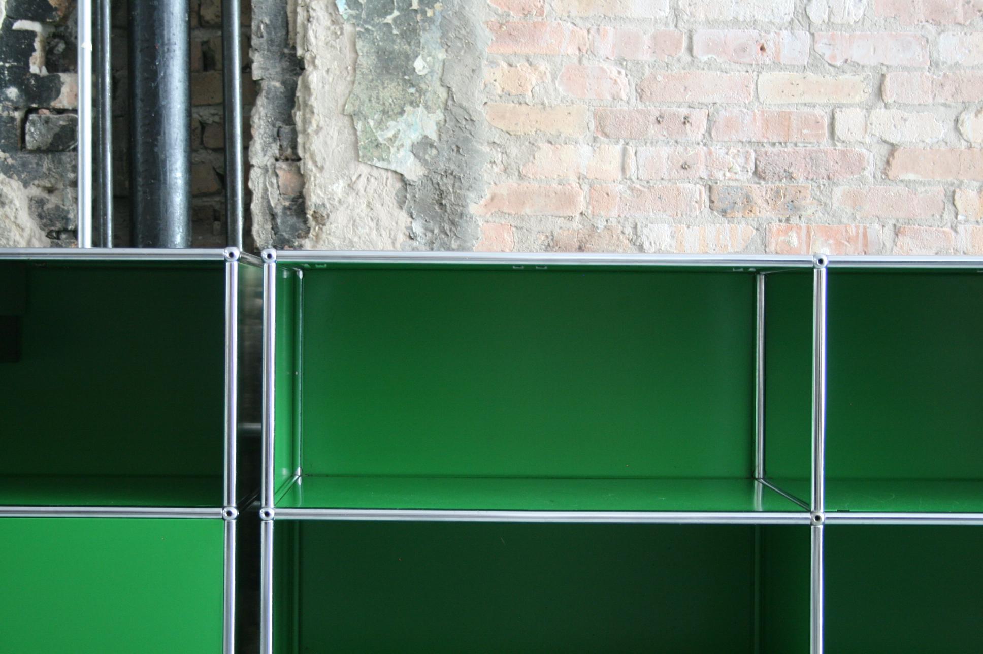 Steel Pair of Metal Modular Cabinets by USM Haller in Green by Fritz Haller