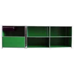 Vintage Pair of Metal Modular Cabinets by USM Haller in Green by Fritz Haller