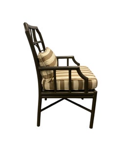 Pair of Metal Outdoor Armchairs with Striped Fabric
