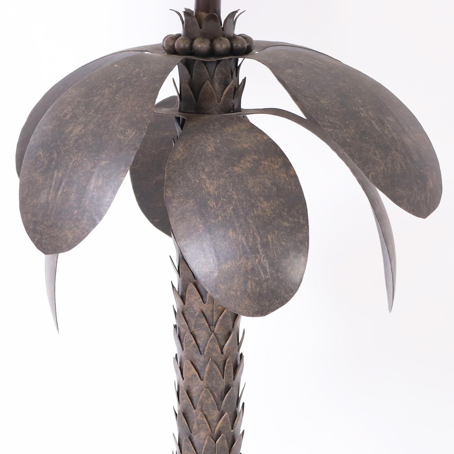 American Pair of Metal Palm Tree Table Lamps