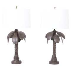 Pair of Metal Palm Tree Table Lamps