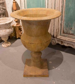 Pair of Metal Planters with Aged Ochre Patina