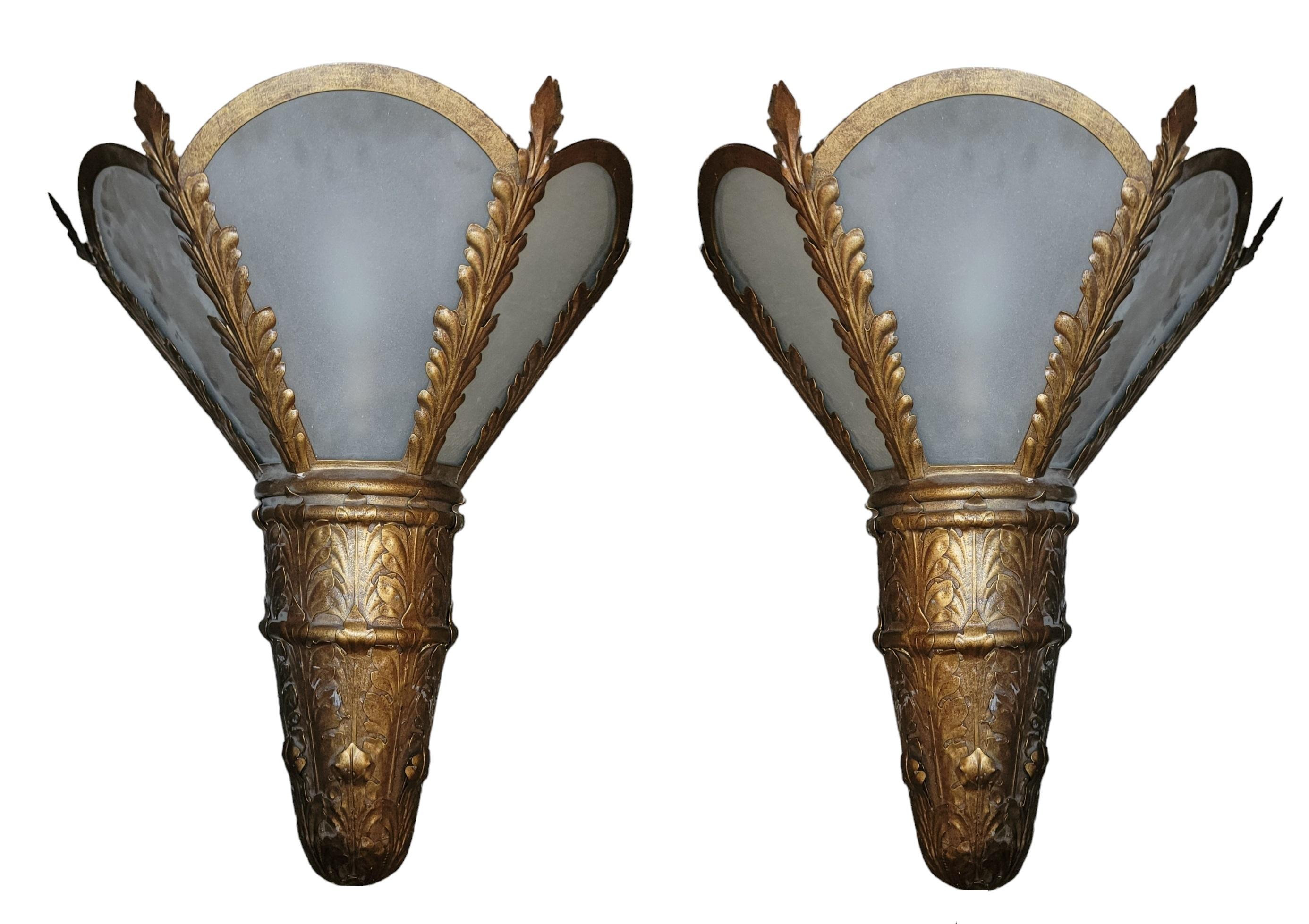 Pair of Metal Sconces From The Century Plaza Hotel. Measures approx 22h x 18w x 10d
