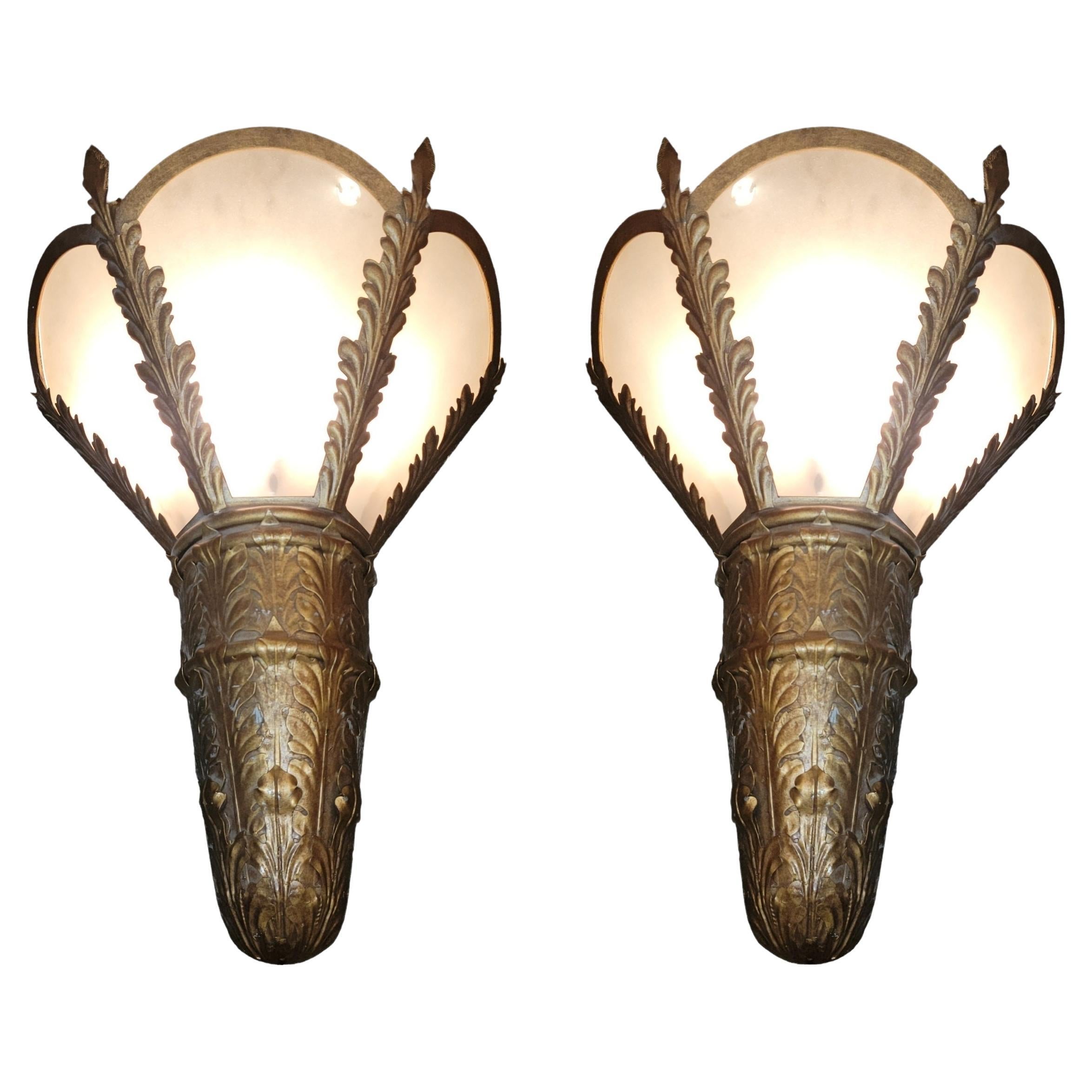 Pair of Metal Sconces From The Century Plaza Hotel For Sale