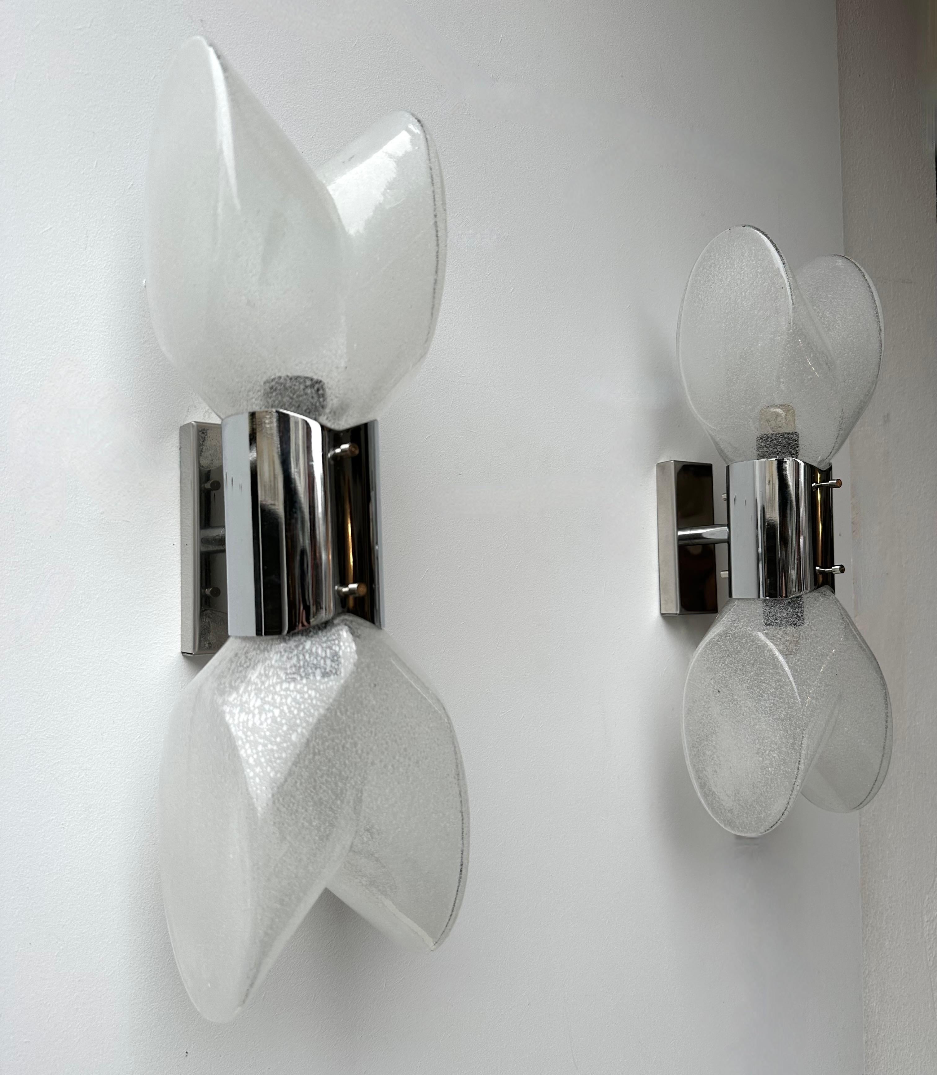 Mid-Century Modern Pair of Metal Sconces Murano Glass by Aldo Nason for Mazzega, Italy, 1970s For Sale