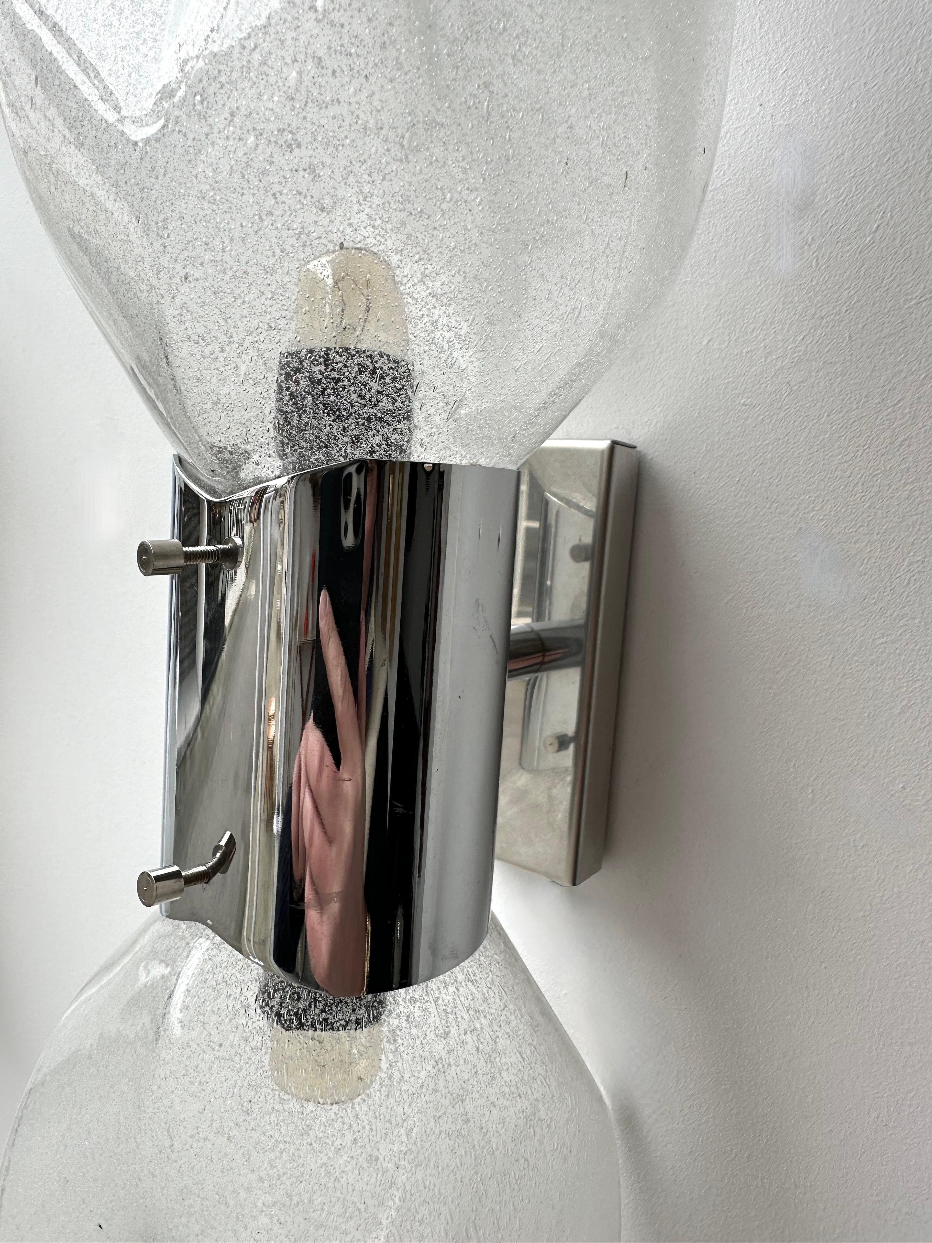Italian Pair of Metal Sconces Murano Glass by Aldo Nason for Mazzega, Italy, 1970s For Sale