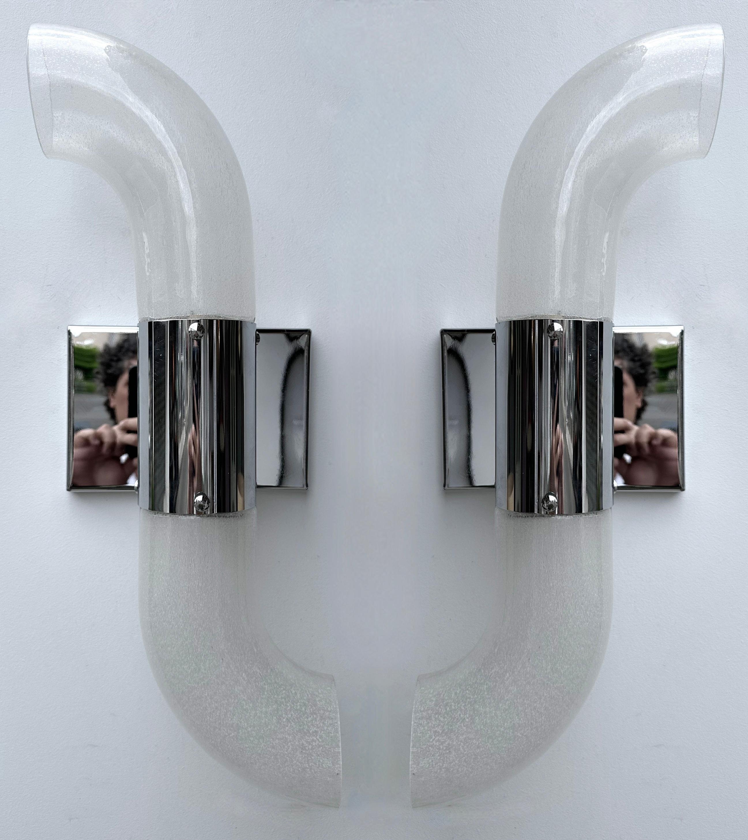 Pair of Metal Sconces Murano Glass by Aldo Nason for Mazzega, Italy, 1970s In Good Condition For Sale In SAINT-OUEN, FR