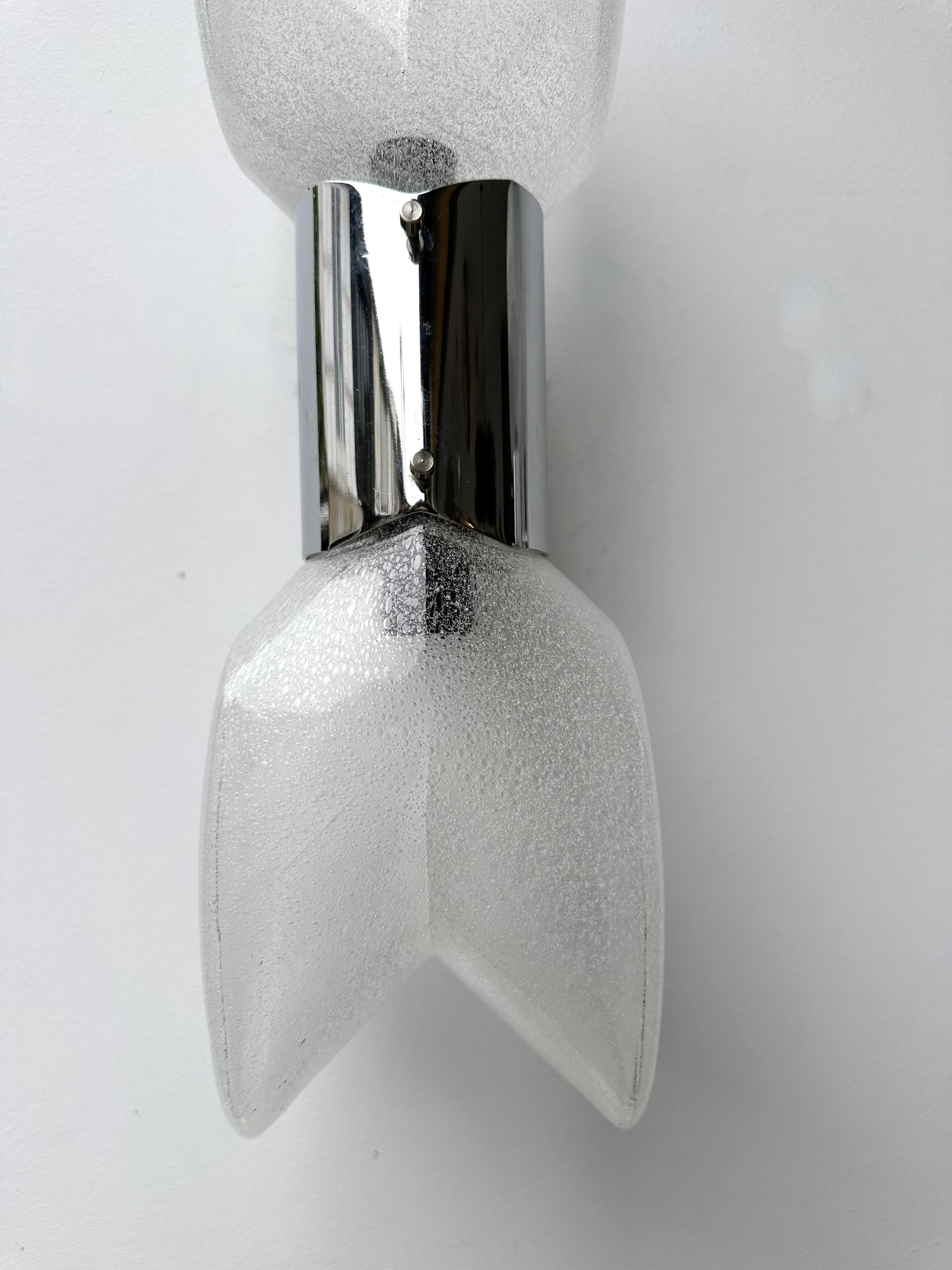 Late 20th Century Pair of Metal Sconces Murano Glass by Aldo Nason for Mazzega, Italy, 1970s For Sale