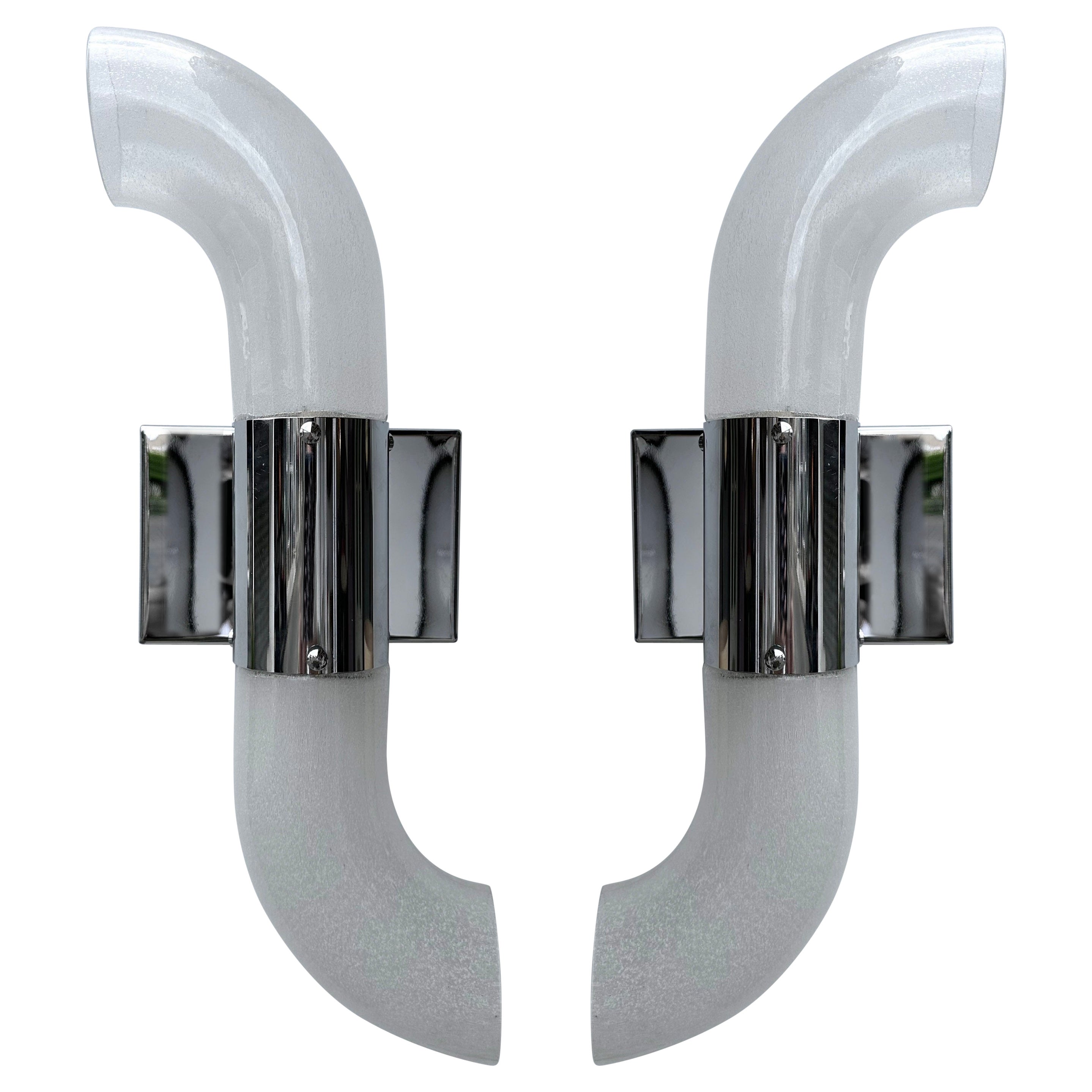 Pareja de apliques metálicos de cristal de Murano de Aldo Nason para Mazzega, Italia, 1970