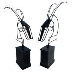Vintage Pair of Metal Sculptural Gazelles on Pedestals