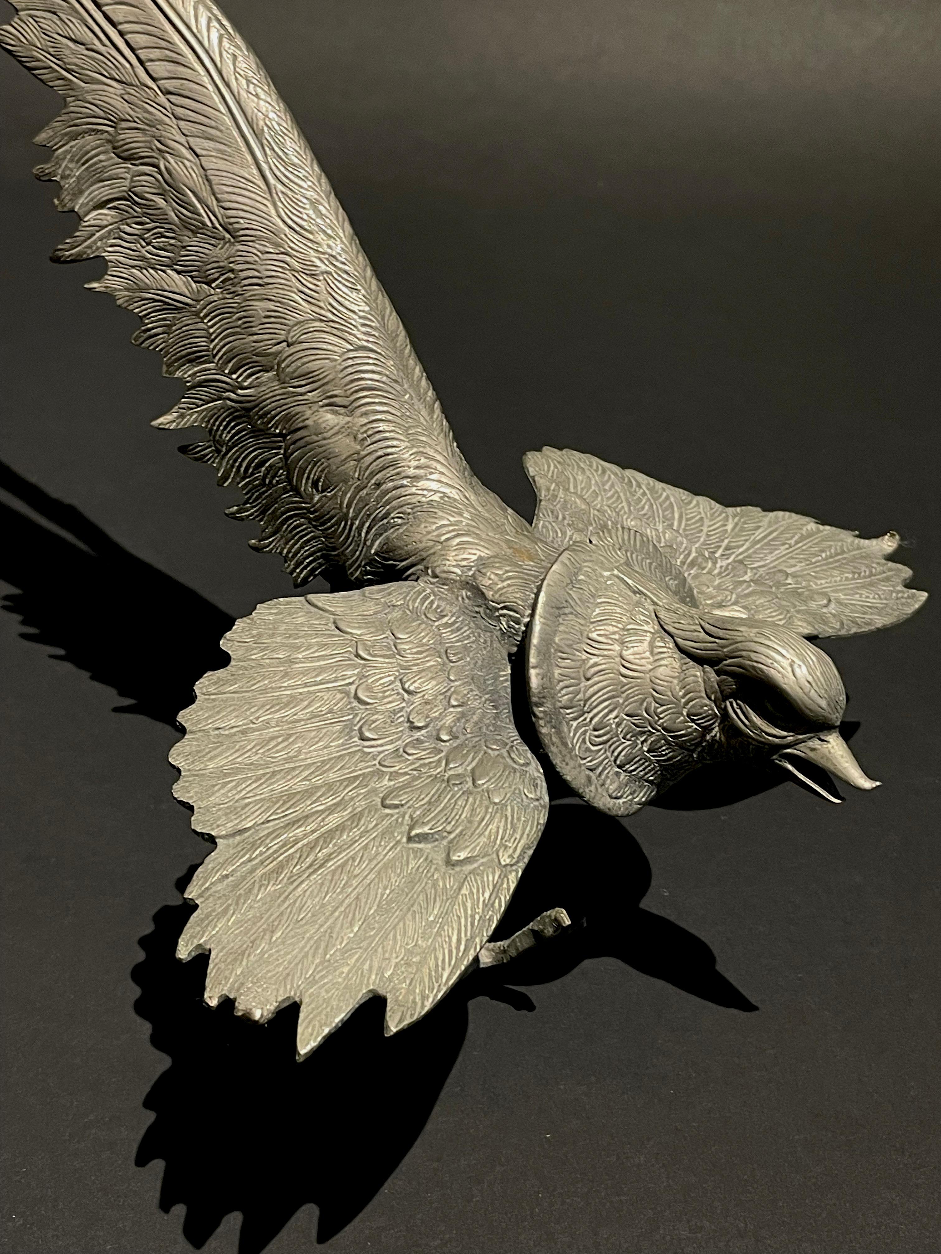 French Pair of metal sculptures depicting mythological birds, France late 19th For Sale