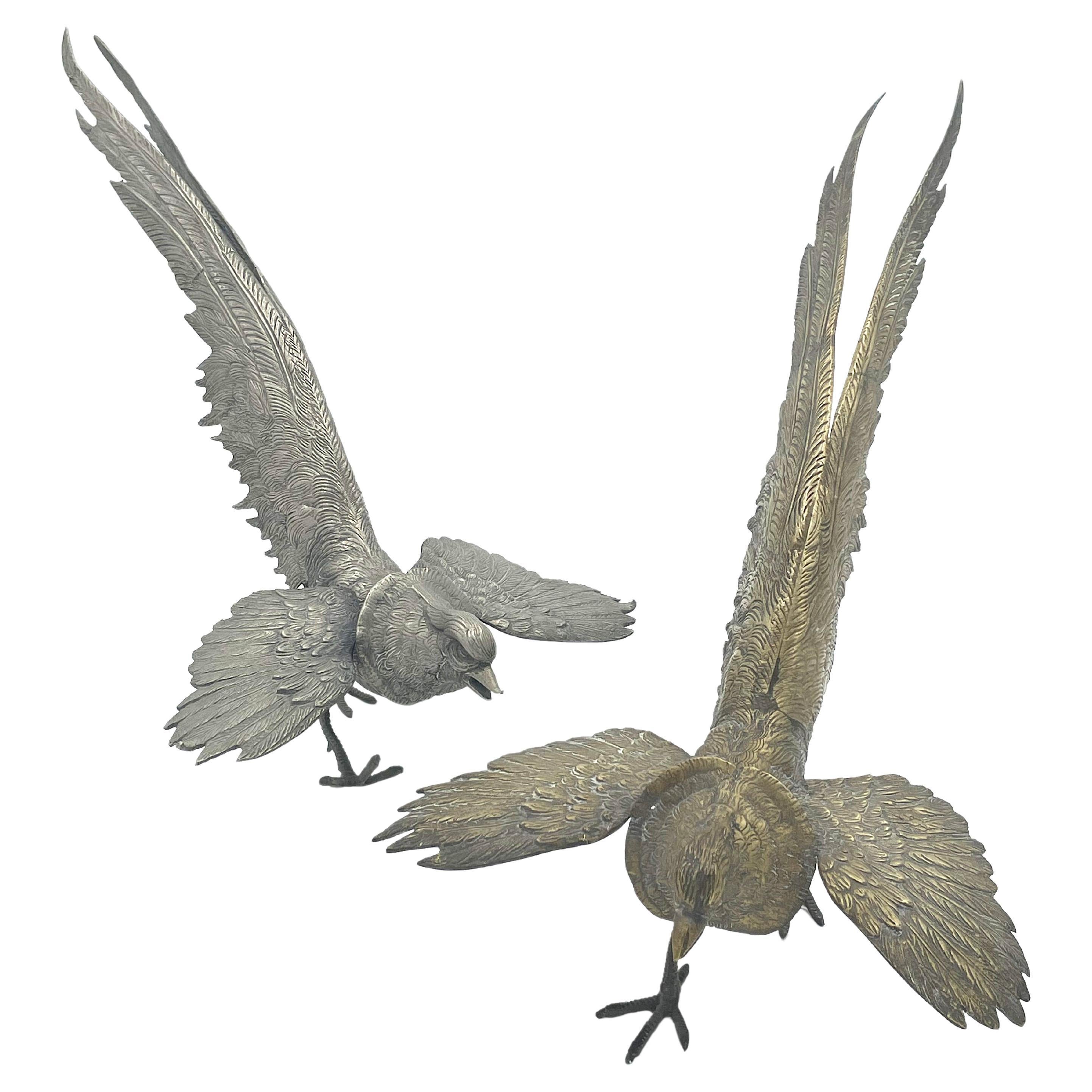 Pair of metal sculptures depicting mythological birds, France late 19th For Sale