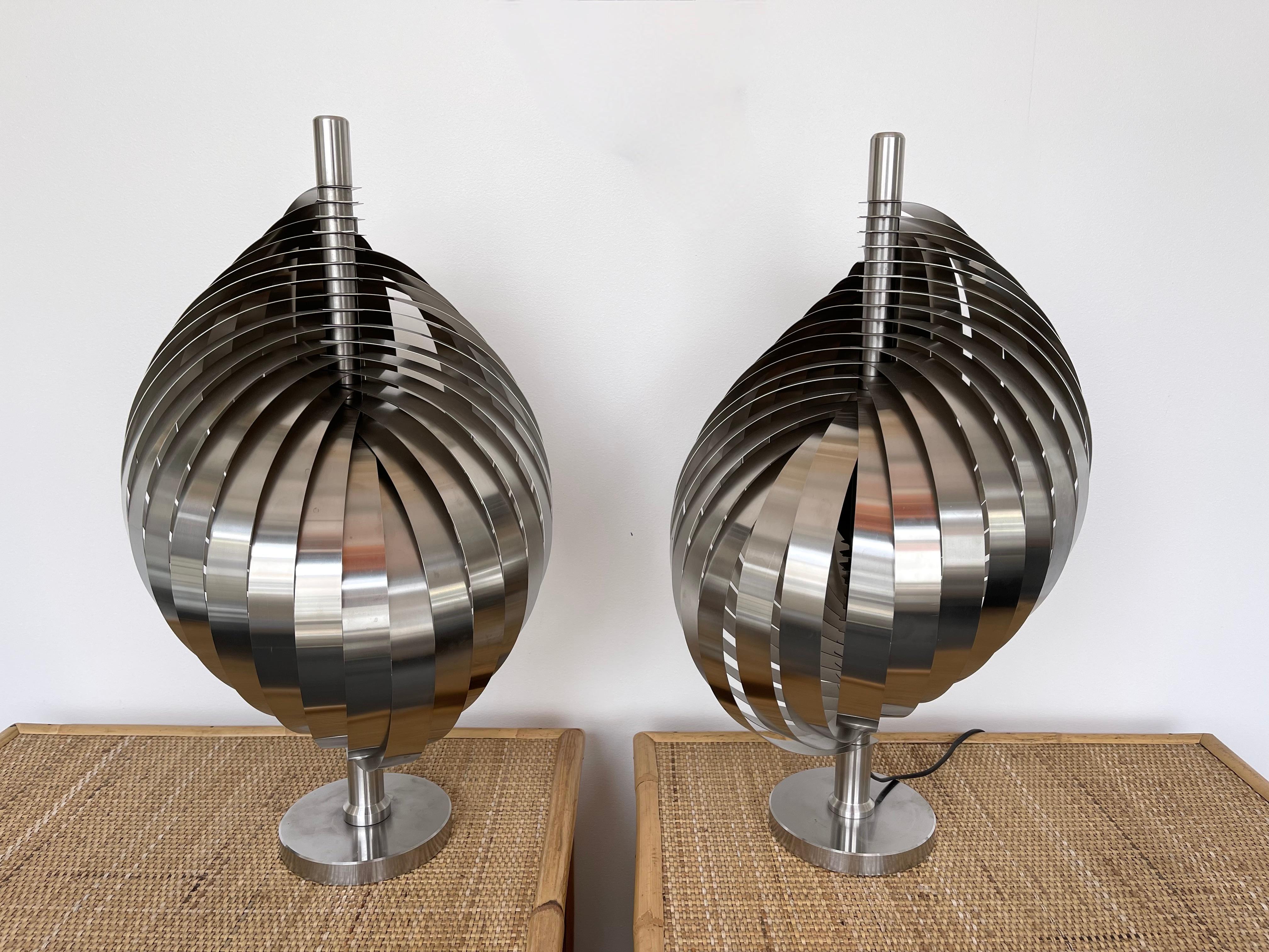 Italian Pair of Metal Spiral Table Lamps by Henri Mathieu, France, 1970s