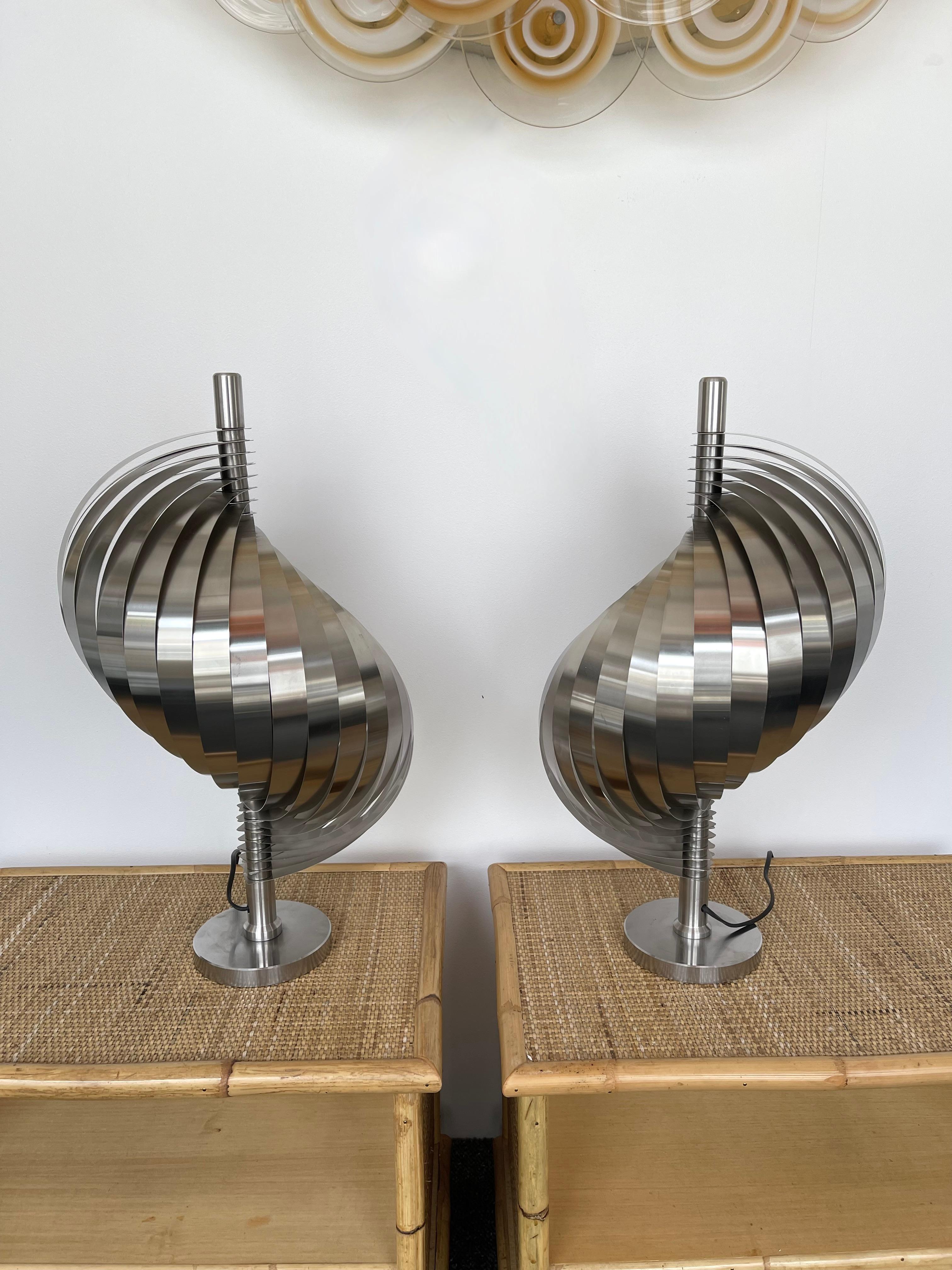 Pair of Metal Spiral Table Lamps by Henri Mathieu, France, 1970s In Good Condition In SAINT-OUEN, FR