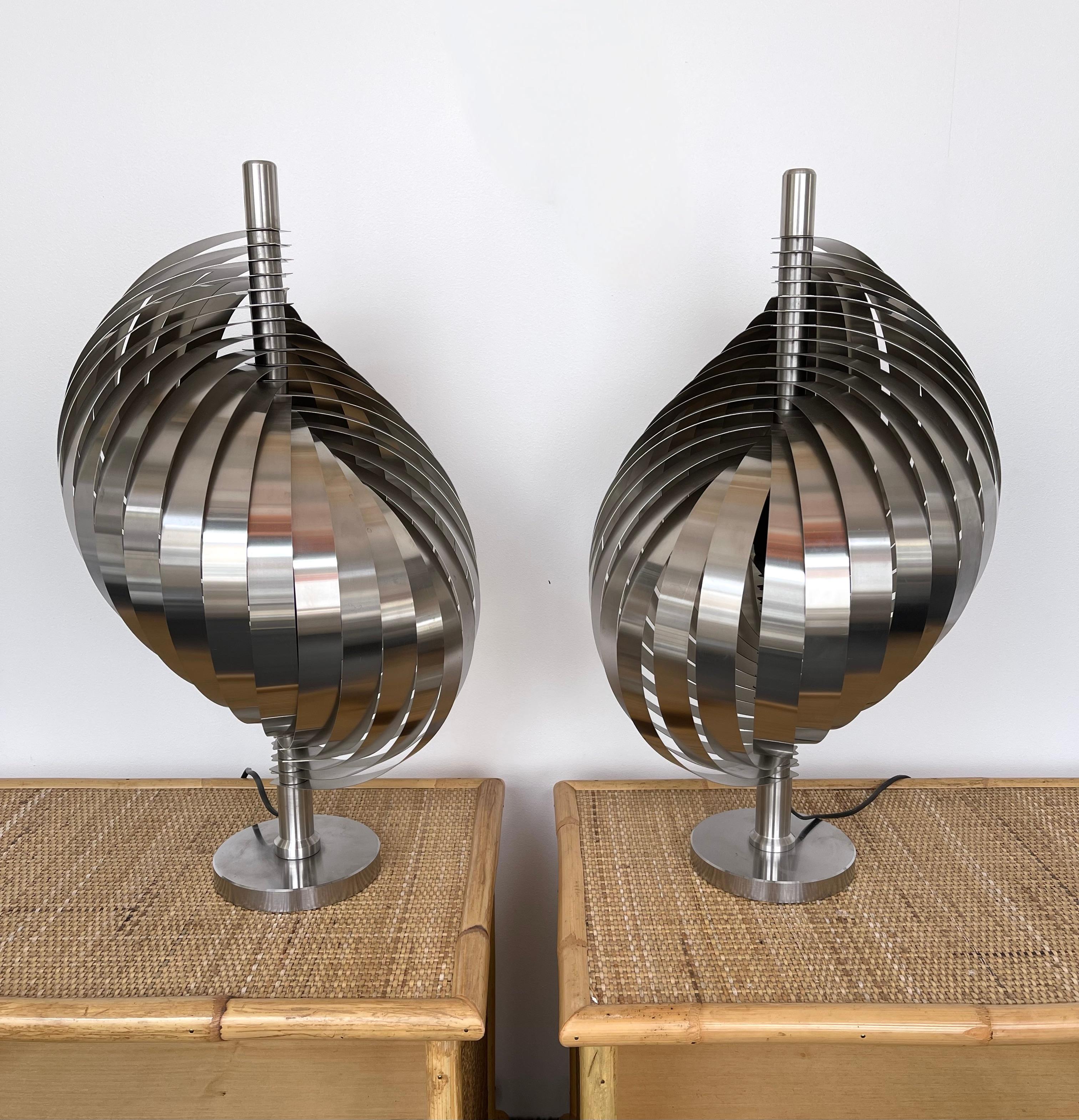 Late 20th Century Pair of Metal Spiral Table Lamps by Henri Mathieu, France, 1970s