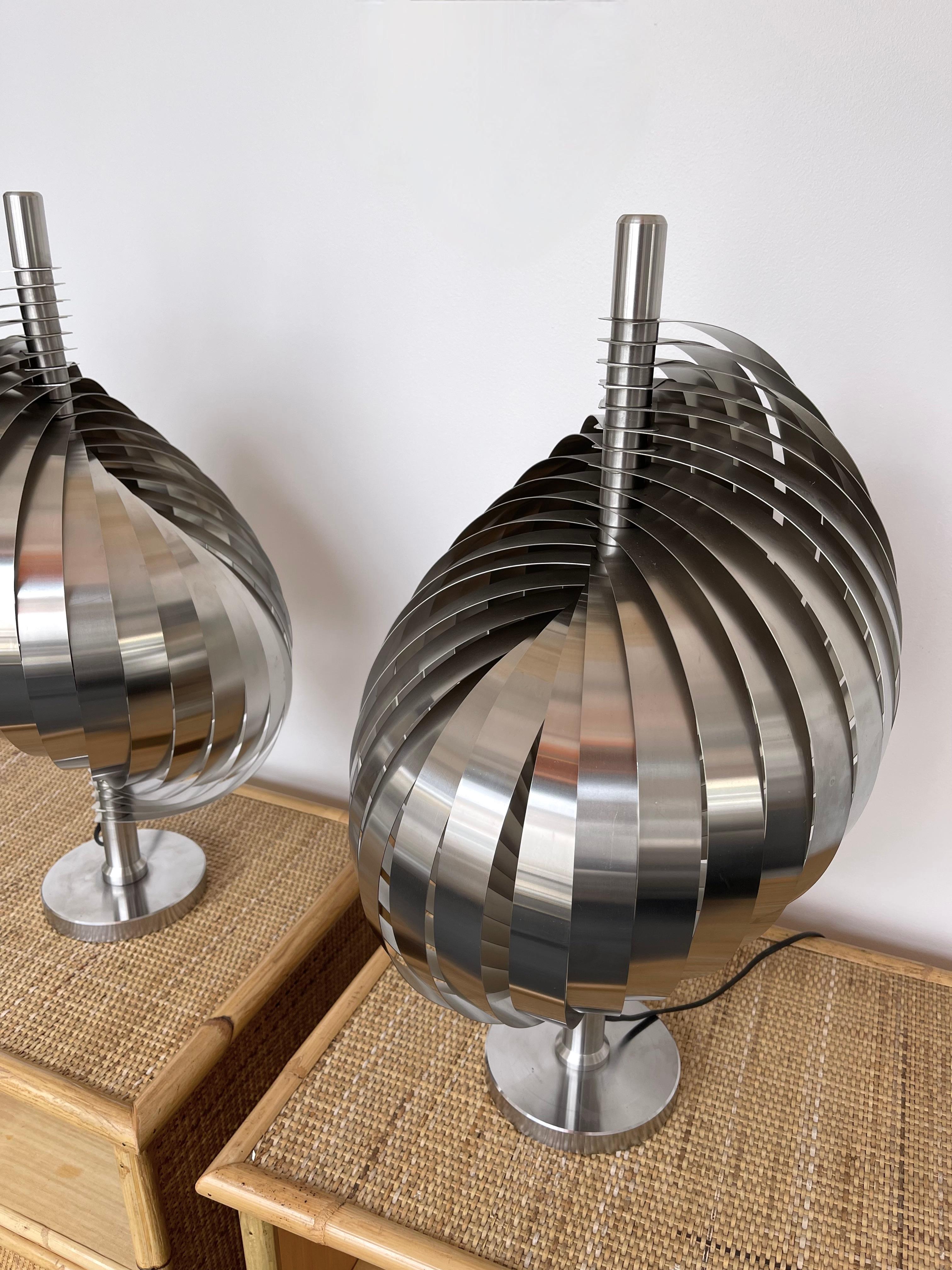 Pair of Metal Spiral Table Lamps by Henri Mathieu, France, 1970s 2