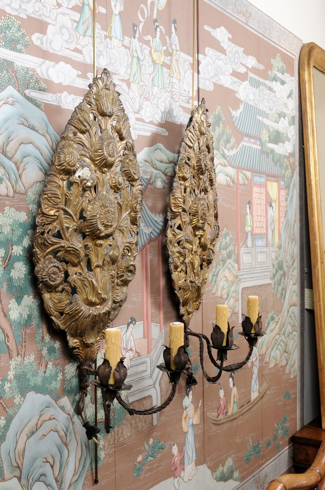 Pair of Metal Sunflower Sconces with 2-Lights For Sale 4