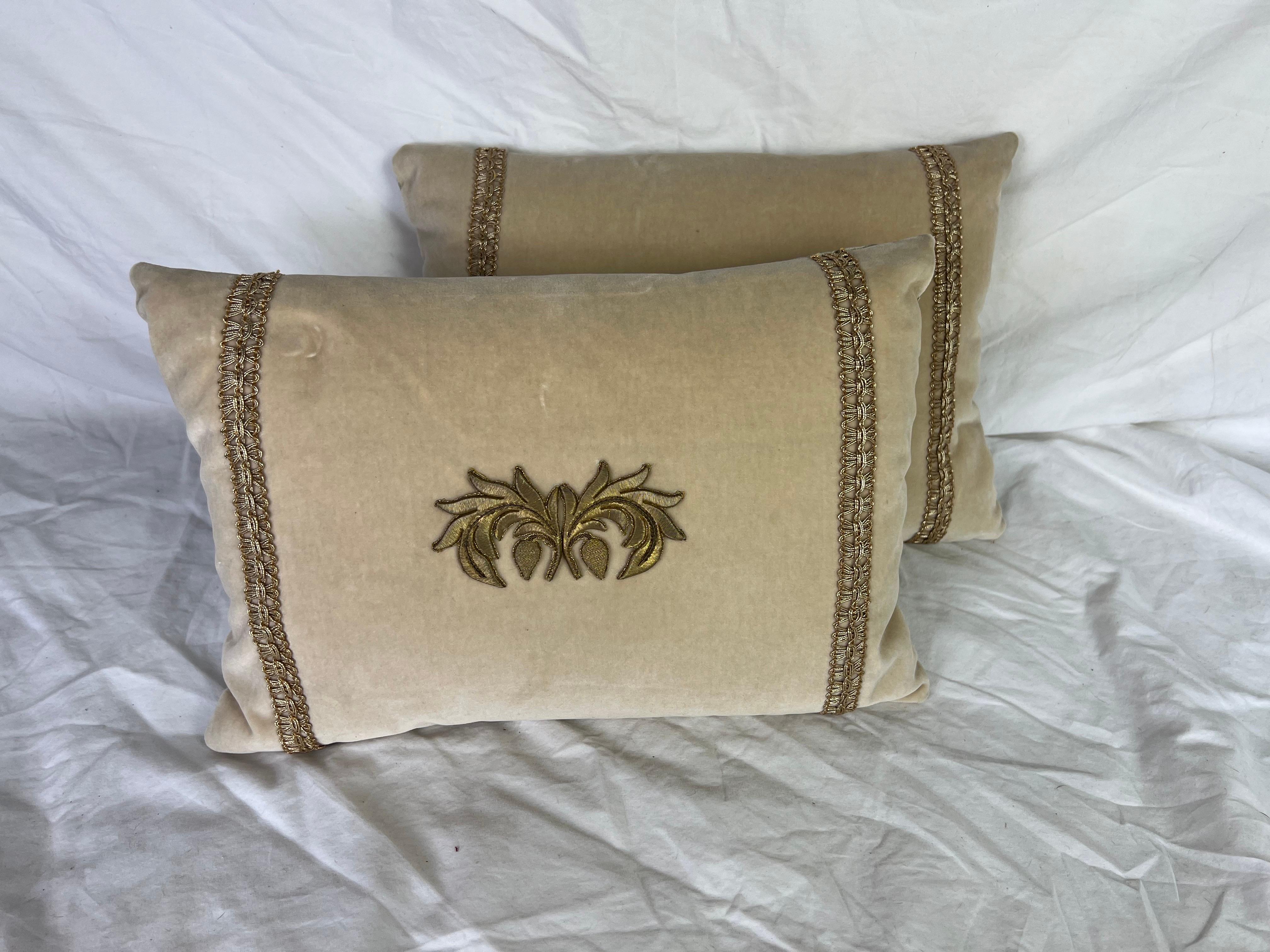 Baroque Pair of Metallic Applique Silk Velvet Pillows by MLA