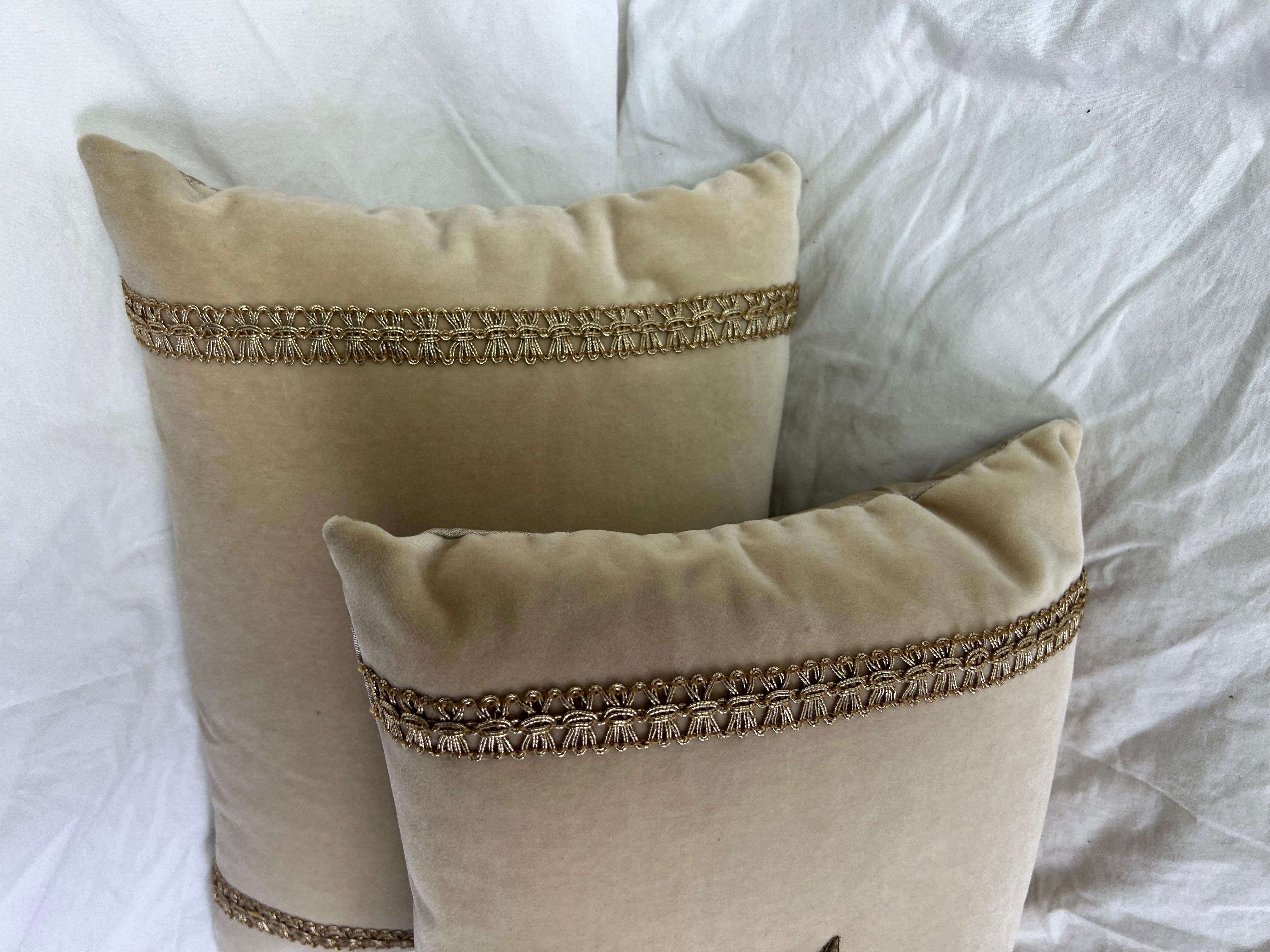 American Pair of Metallic Applique Silk Velvet Pillows by MLA