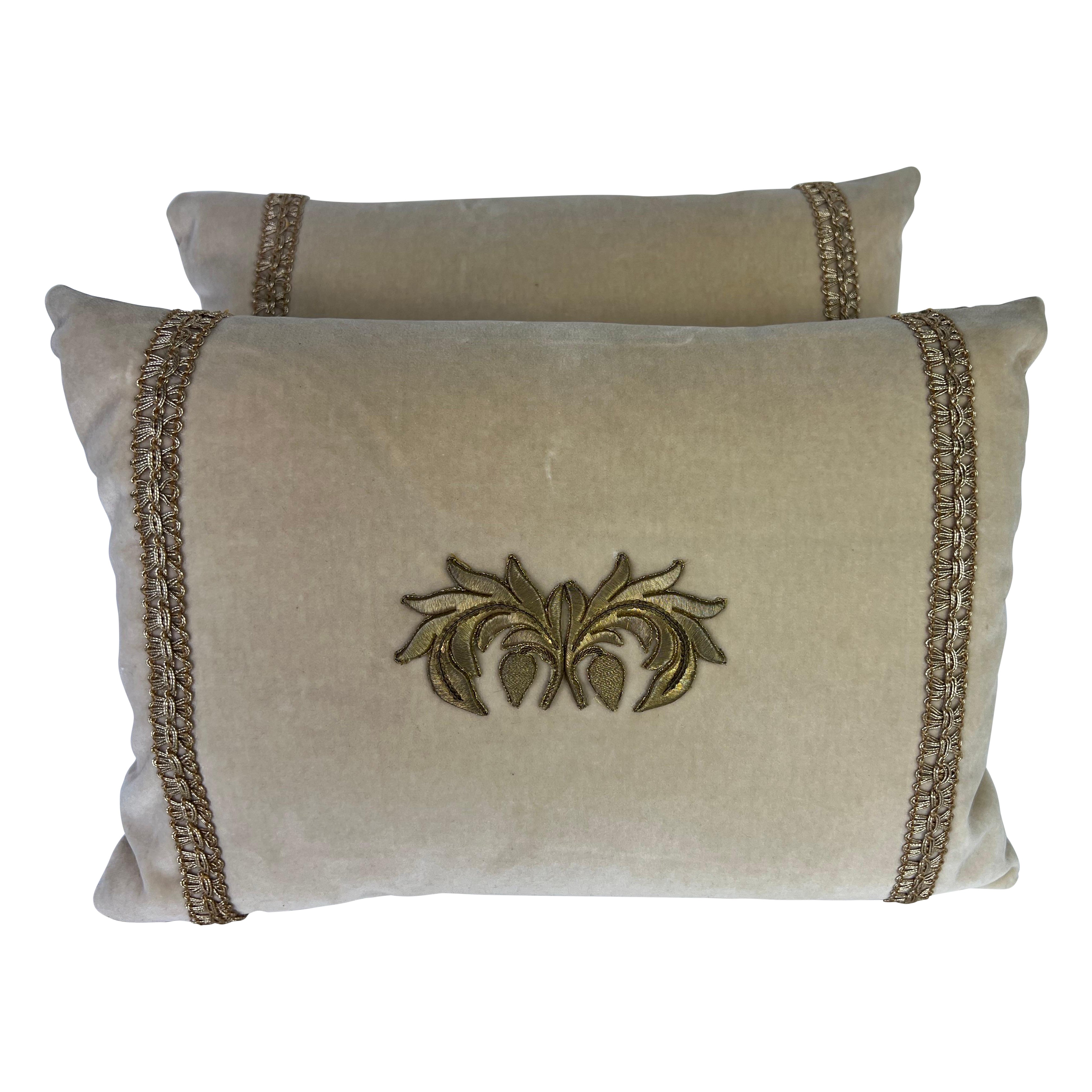 Pair of Metallic Applique Silk Velvet Pillows by MLA