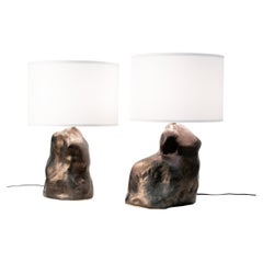 Pair of Metallic Black Amorphous Ceramic Table Lamps — Unique Works, 2025