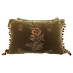 Pair of Metallic & Chenille Embroidered Silk Velvet Pillows by Melissa Levinson