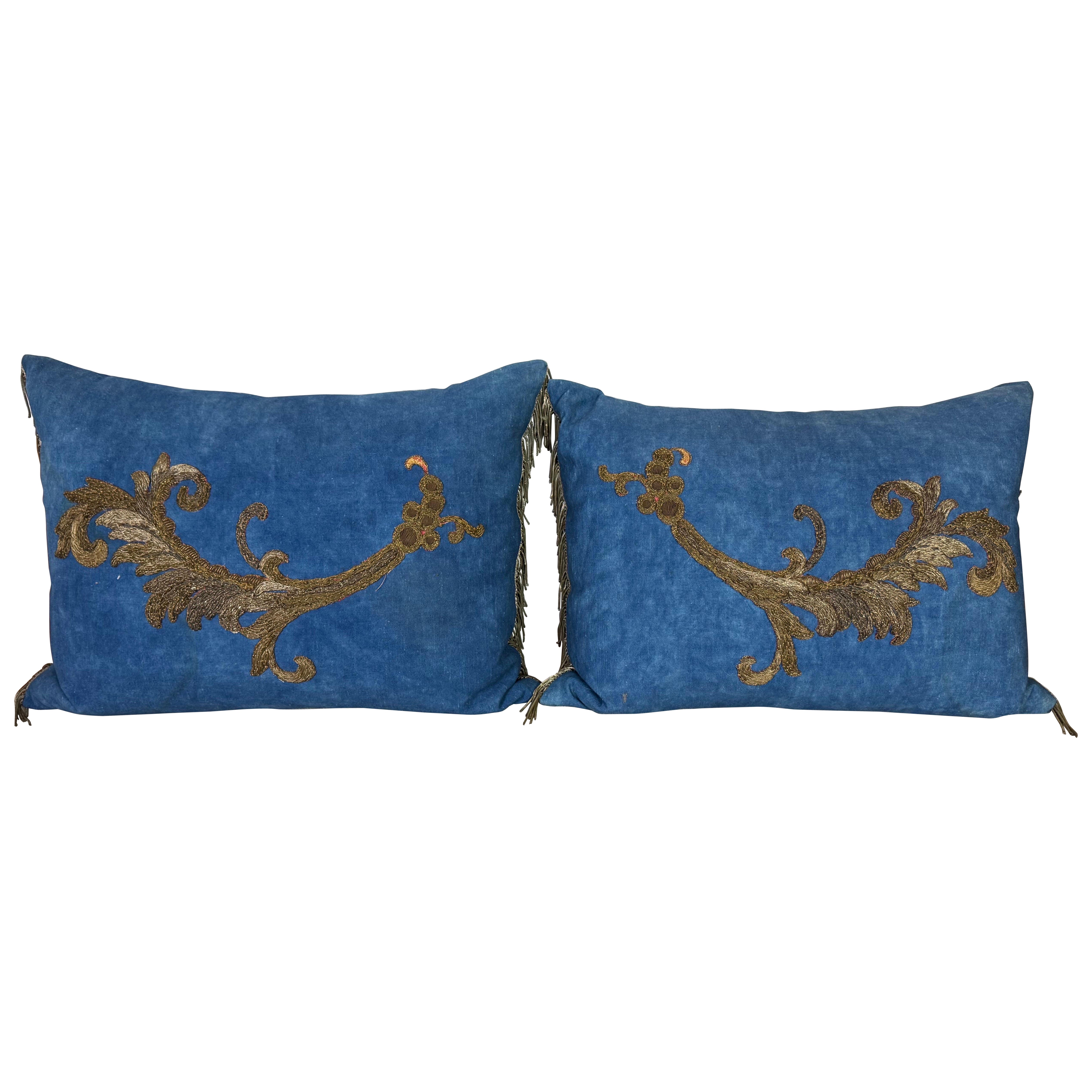 Pair of Metallic Embroidered Linen Pillows by MLA
