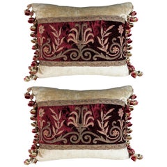 Pair of Metallic Embroidered Velvet Pillows with Tassel Trim