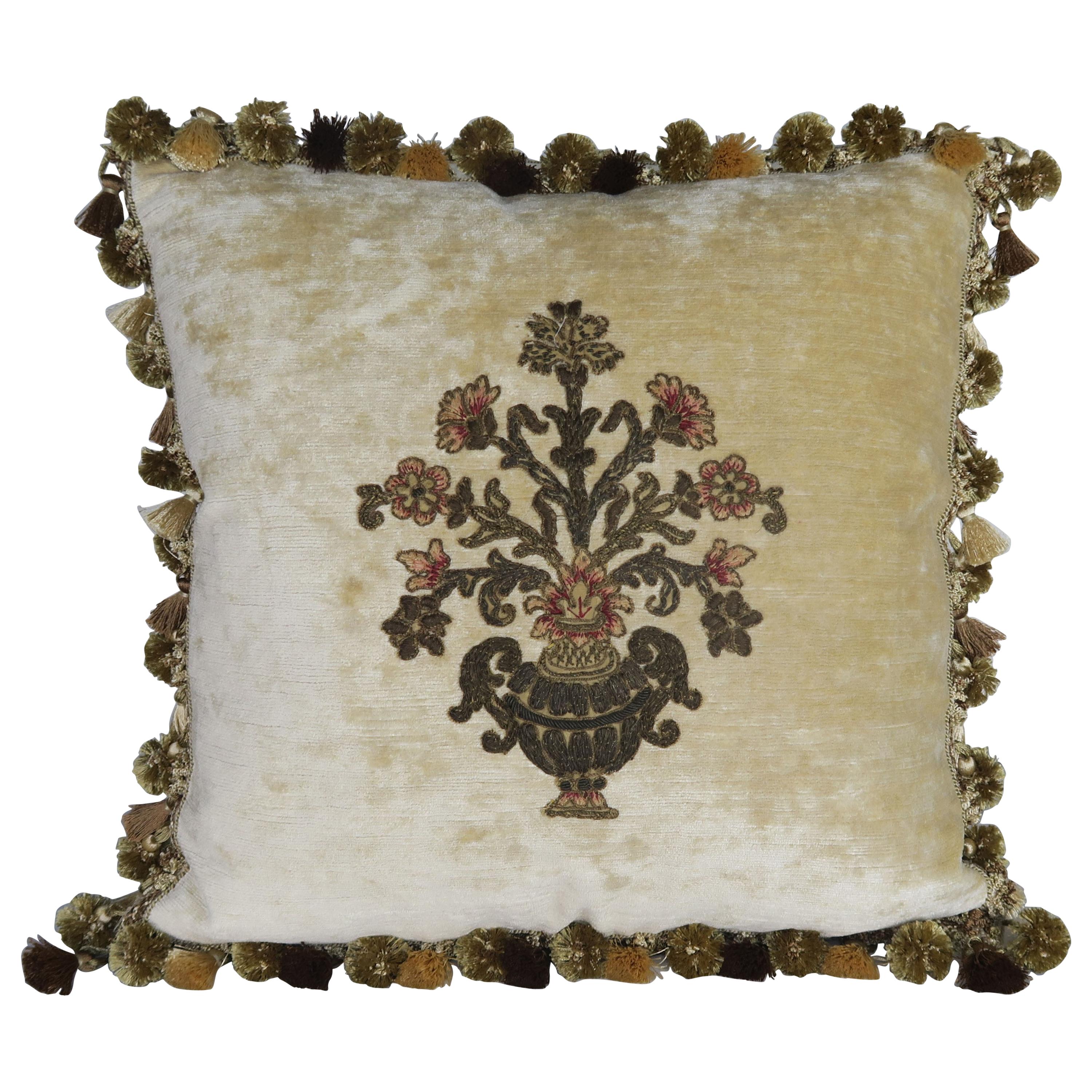 Pair of Metallic Floral Appliqued Velvet Pillows by Melissa Levinson