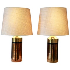Pair of Metallic Glazed Ceramic Table Lamps by Bitossi for Bergboms