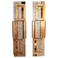 Pair of Metallic Gold and Bronze Murano Glass and Brass Sconces, Italy