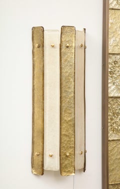 Pair of Metallic Gold and White Murano Glass and Brass Sconces, Italy, 2022