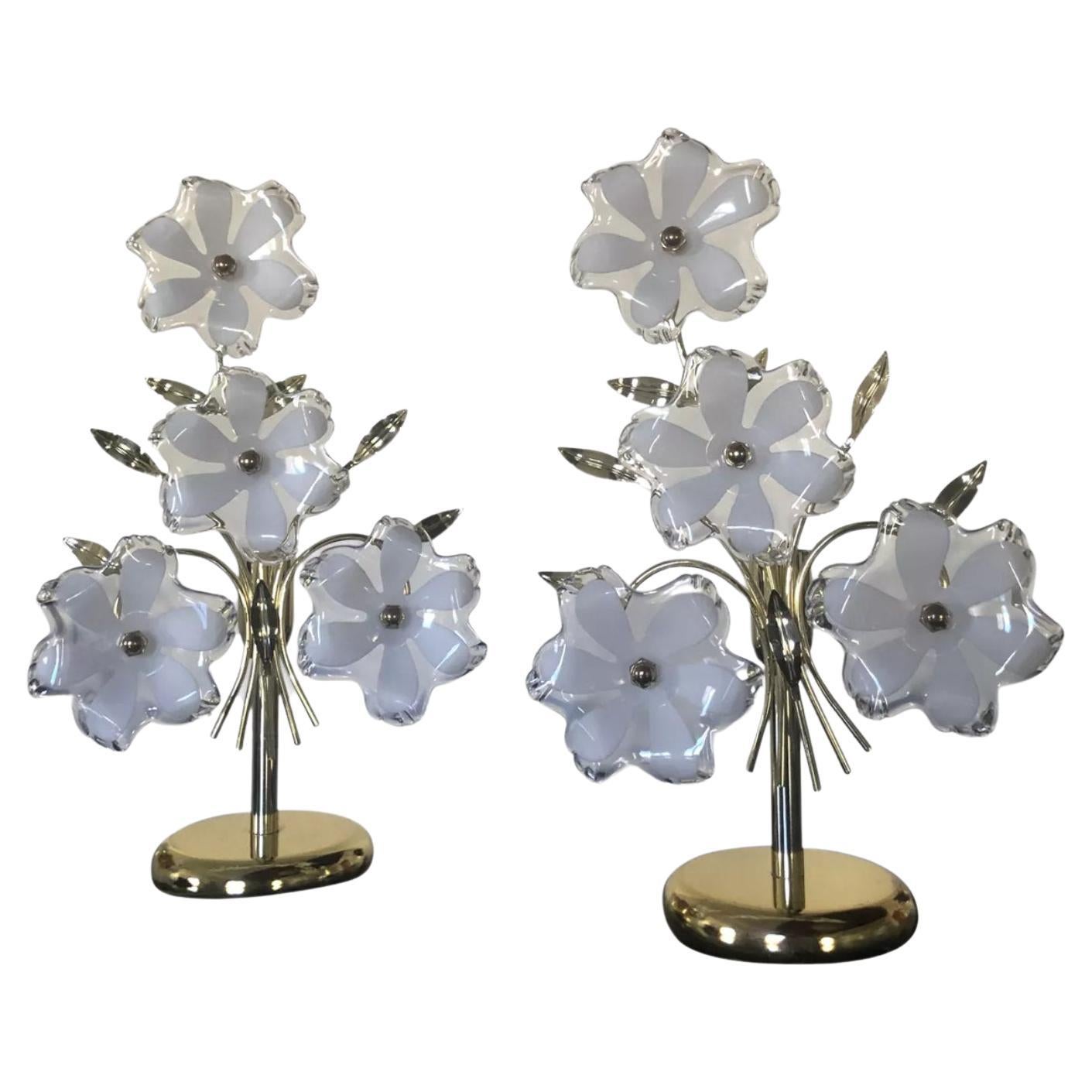 Pair of Methacrylate Flower Lamps, 1970